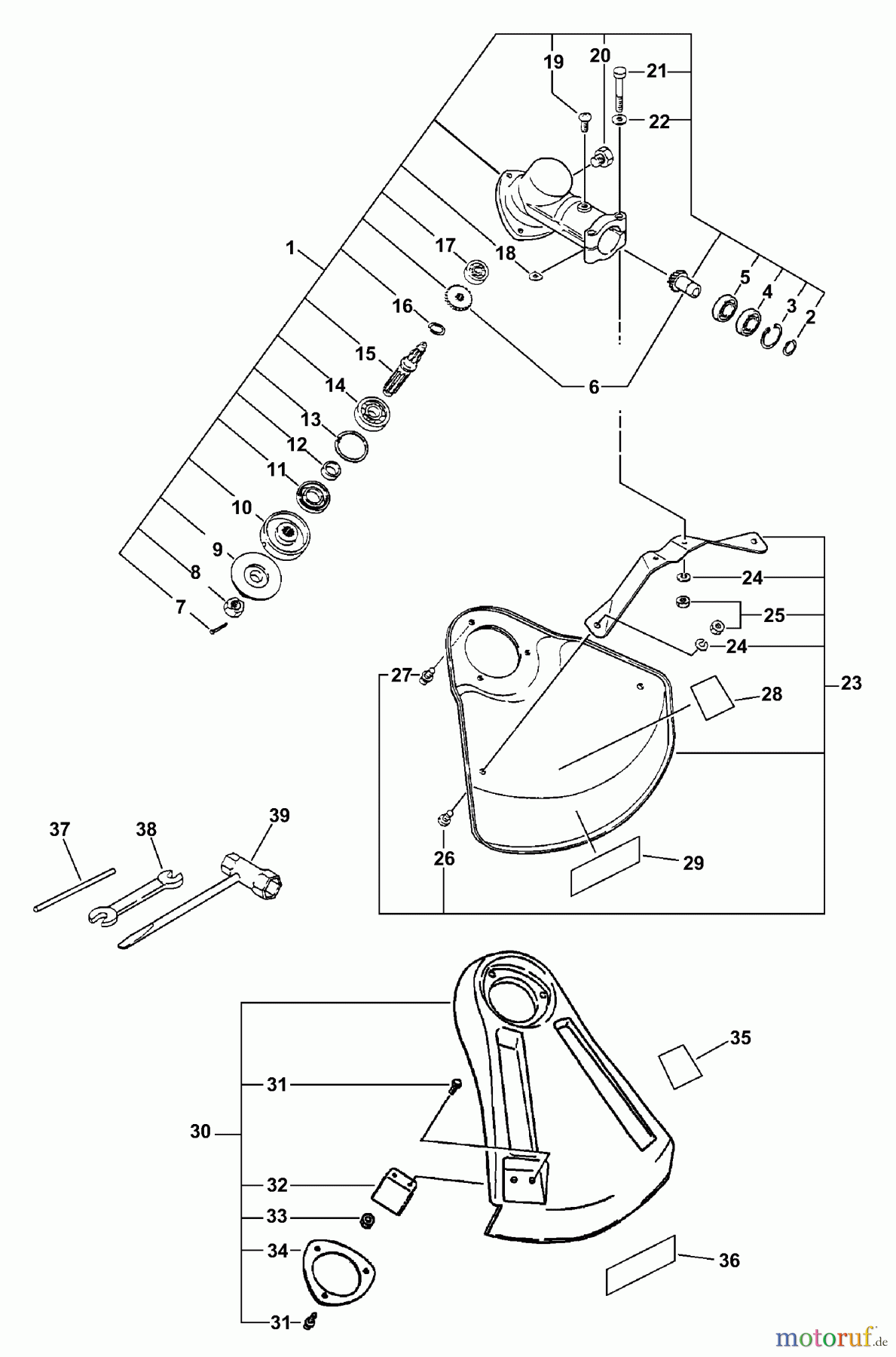  Echo Trimmer, Faden / Bürste SRM-2110 - Echo String Trimmer (Type 1) Gear Case, Shields, Tools
