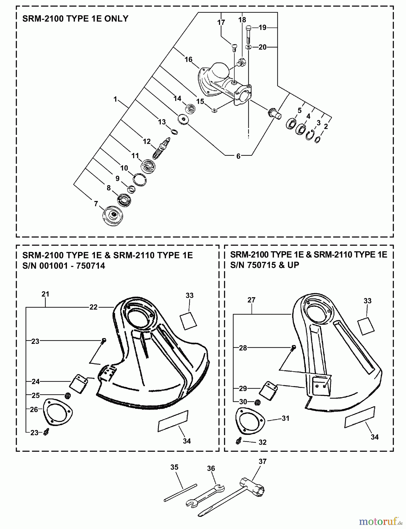  Echo Trimmer, Faden / Bürste SRM-2110 - Echo String Trimmer (Type 1E) Gear Case, Shields, Tools