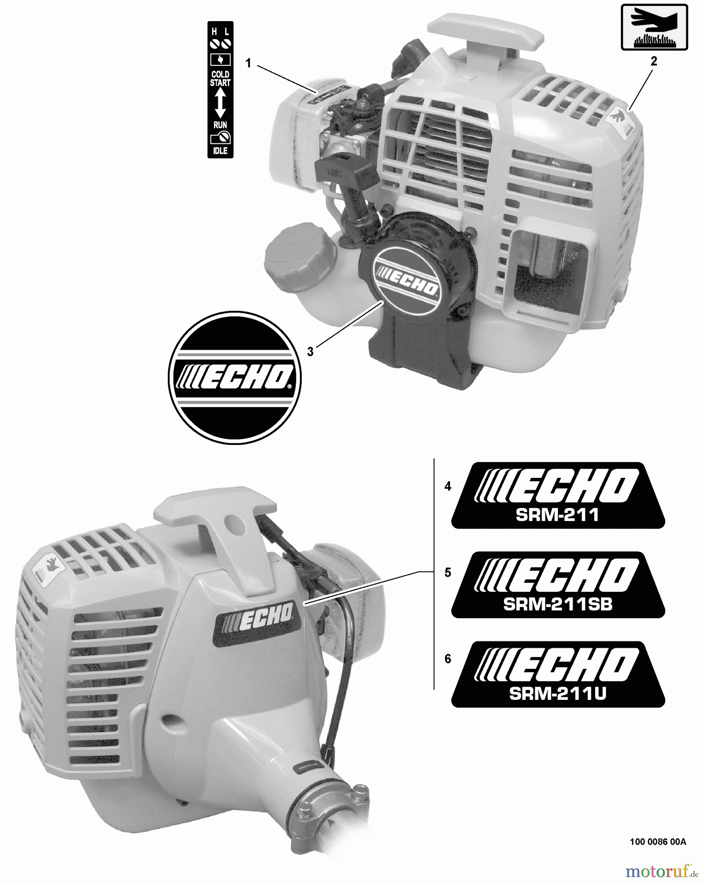  Echo Trimmer, Faden / Bürste SRM-211 - Echo String Trimmer, S/N:02001001 - 02999999 Labels