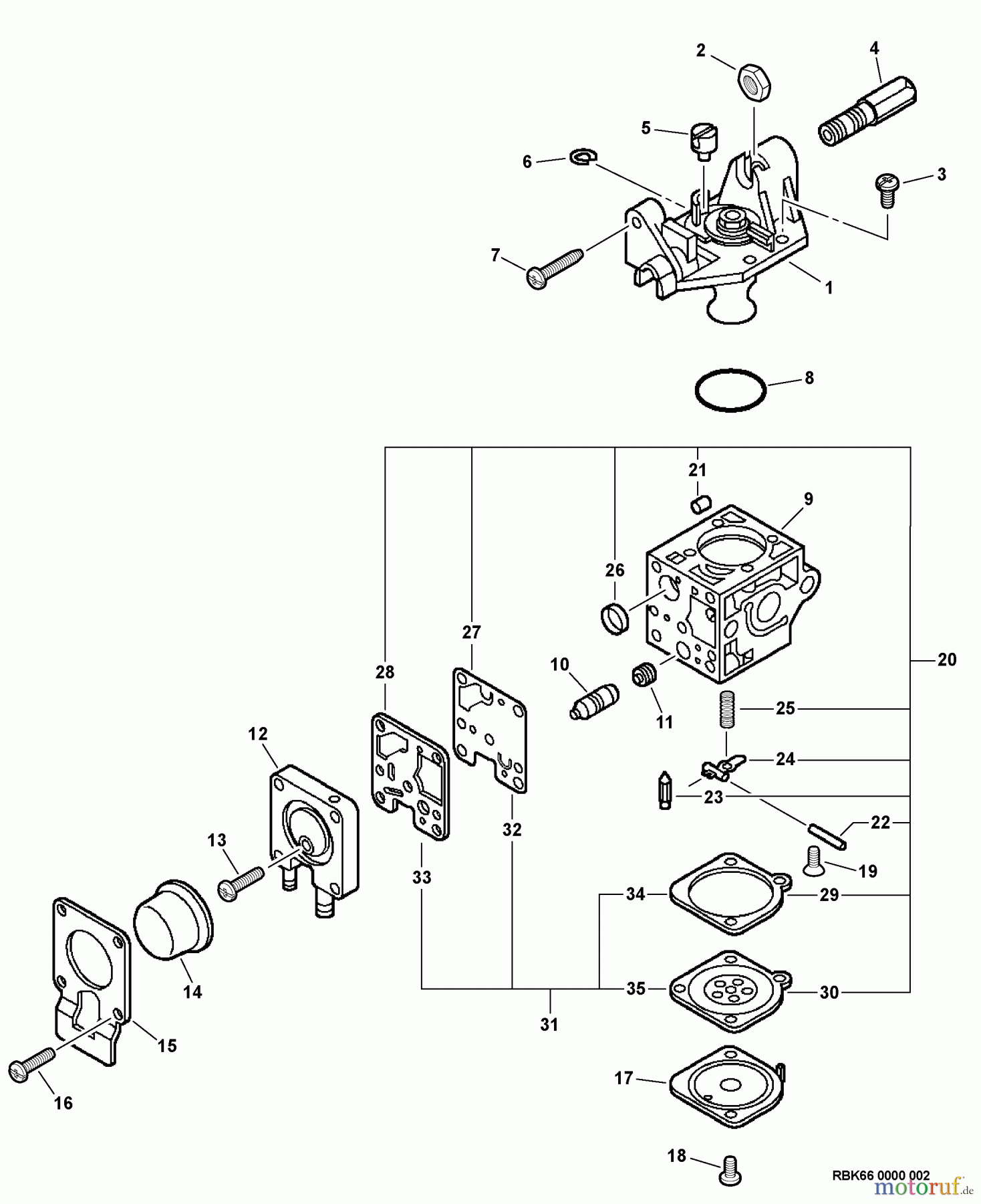  Echo Trimmer, Faden / Bürste GT-230 - Echo String Trimmer, S/N:05001001 - 05999999 Carburetor -- RB-K66  S/N: 05001001 - 05002673