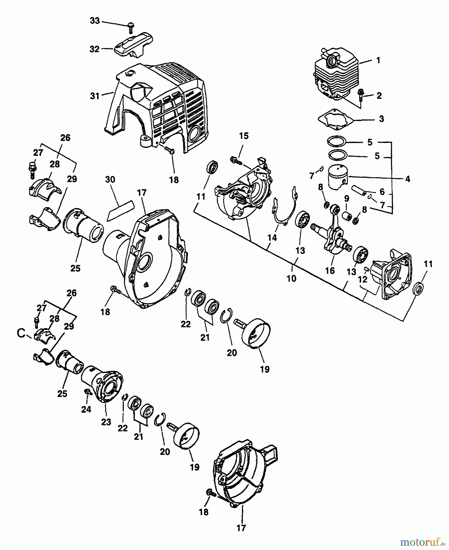  Echo Trimmer, Faden / Bürste SRM-2410 - Echo String Trimmer (Type 1) Crankcase, Engine, Fan Case