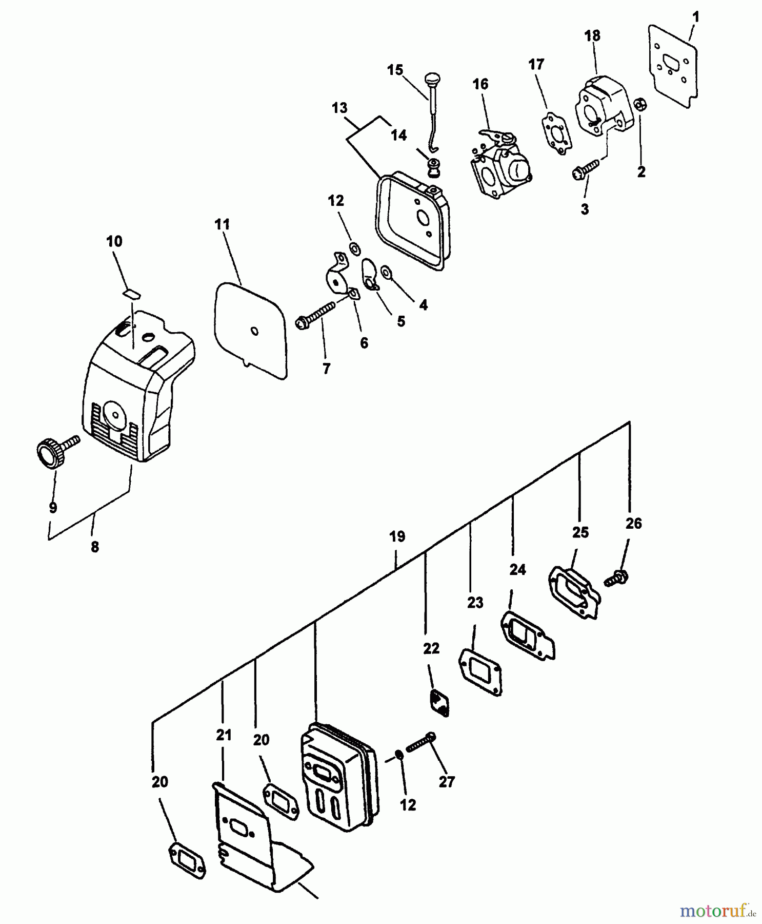 Echo Trimmer, Faden / Bürste SRM-2450 - Echo String Trimmer (Type 1E) Intake, Air Cleaner, Exhaust