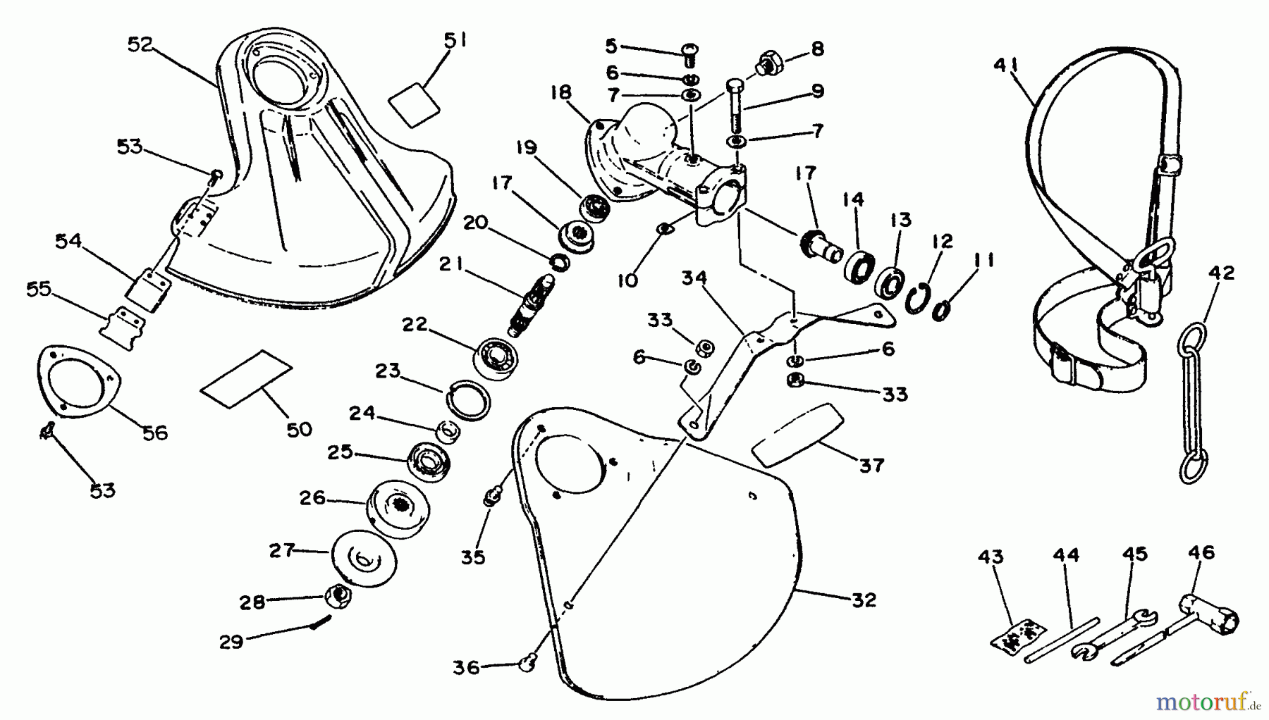 Echo Trimmer, Faden / Bürste SRM-2500 - Echo String Trimmer Gear Case, Shield, Harness, Tools