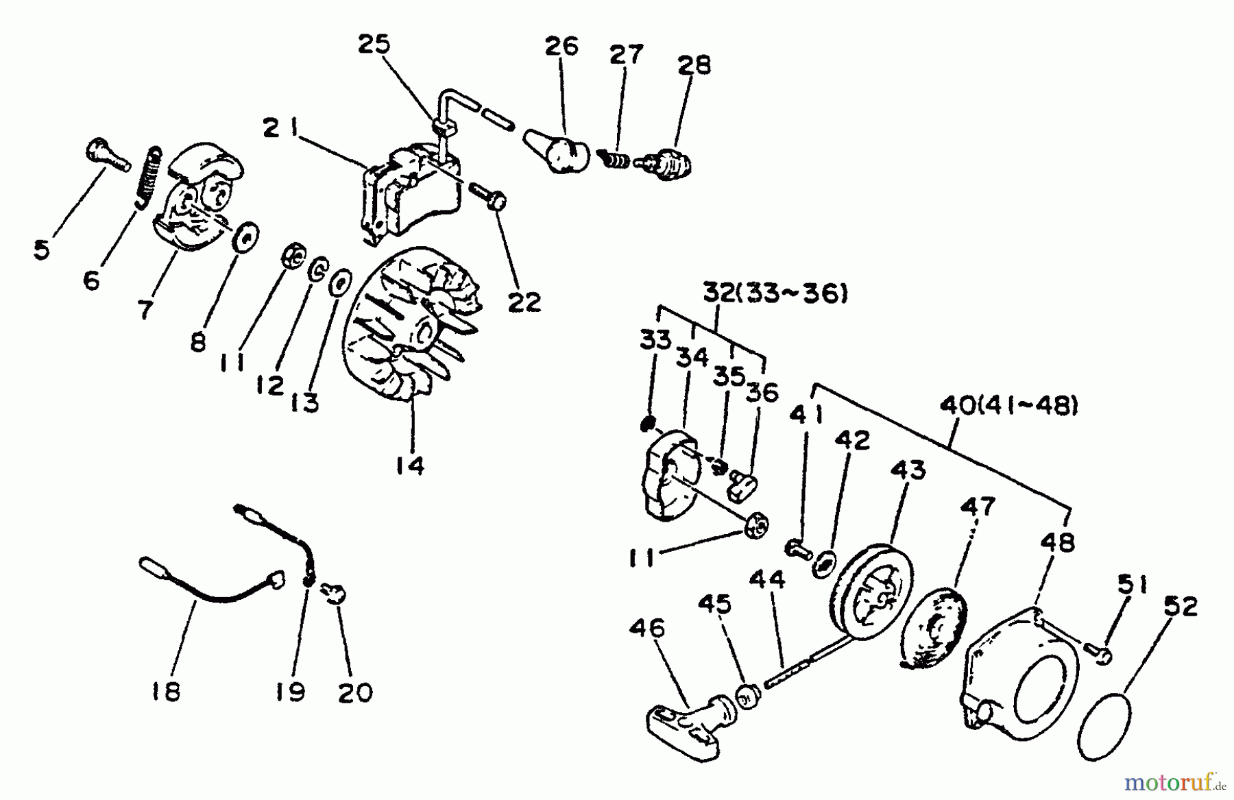 Echo Trimmer, Faden / Bürste SRM-2501 - Echo String Trimmer, S/N:001001 - 0010200 Clutch, Ignition, Starter