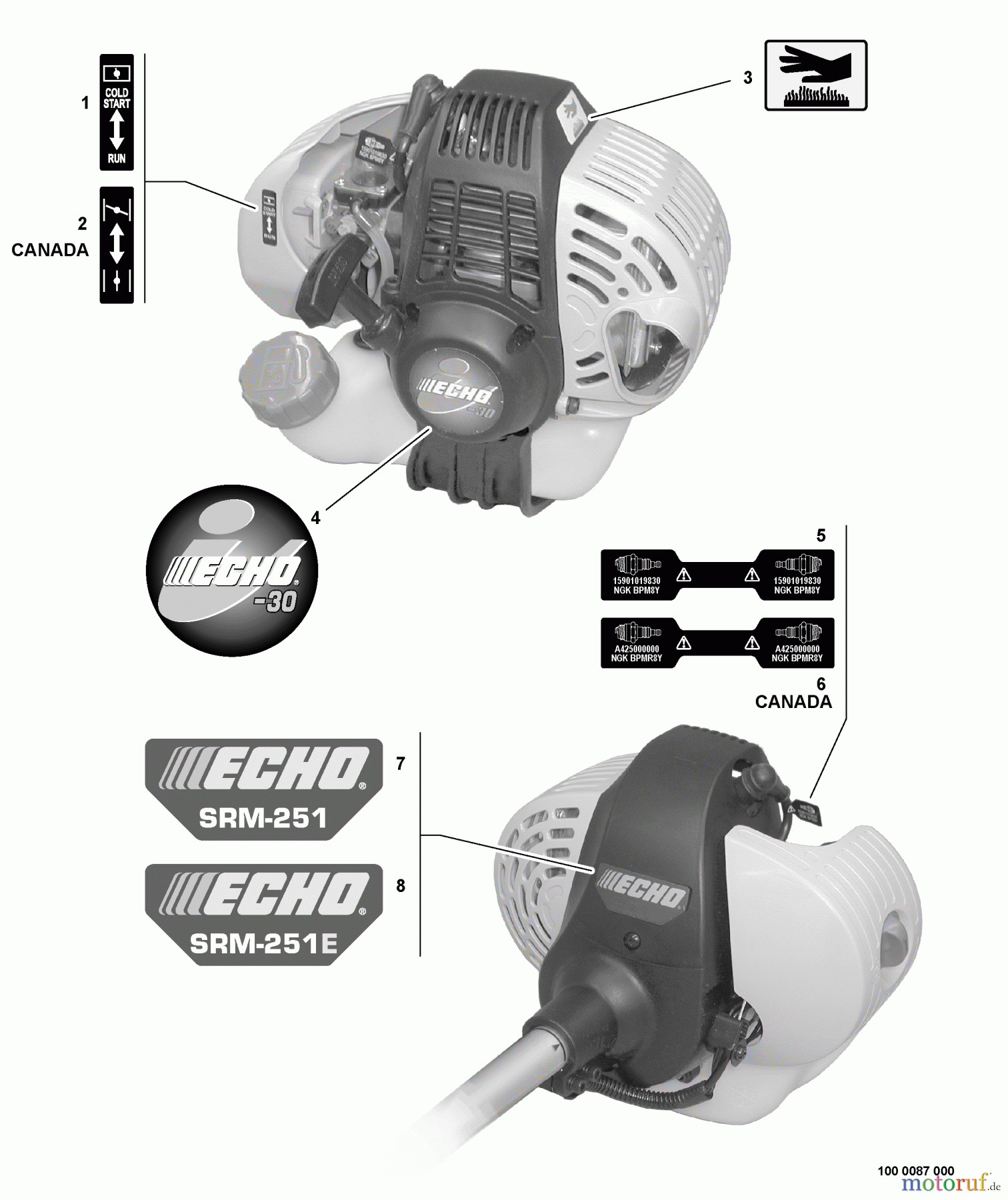  Echo Trimmer, Faden / Bürste SRM-251 - Echo String Trimmer, S/N:09001001 - 09999999 Labels