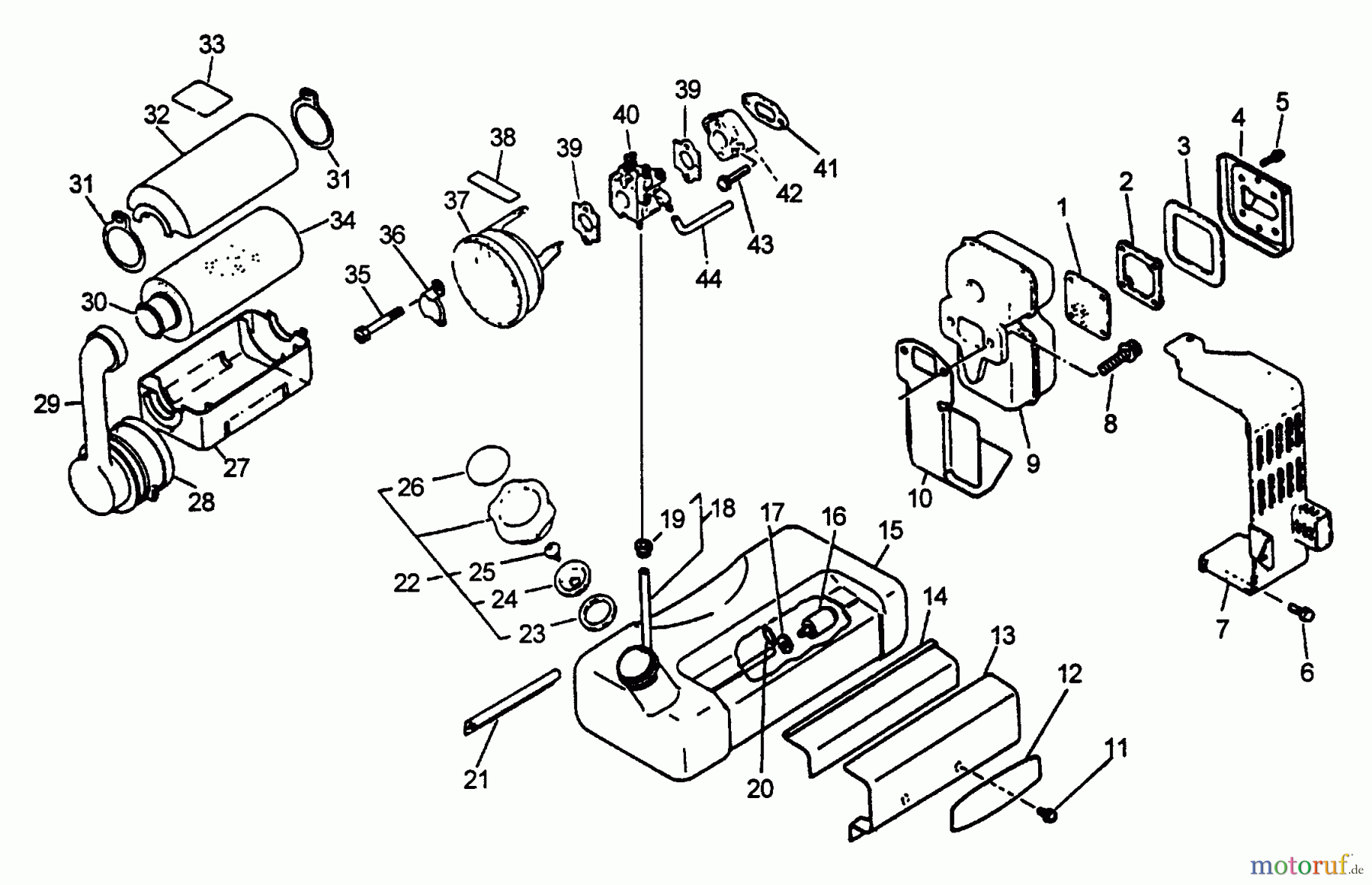  Echo Bläser / Sauger / Häcksler / Mulchgeräte	 PB-400E - Echo Back Pack Blower, Type 1E S/N 001001 & Up Exhaust, Fuel System, Intake  (06/96)
