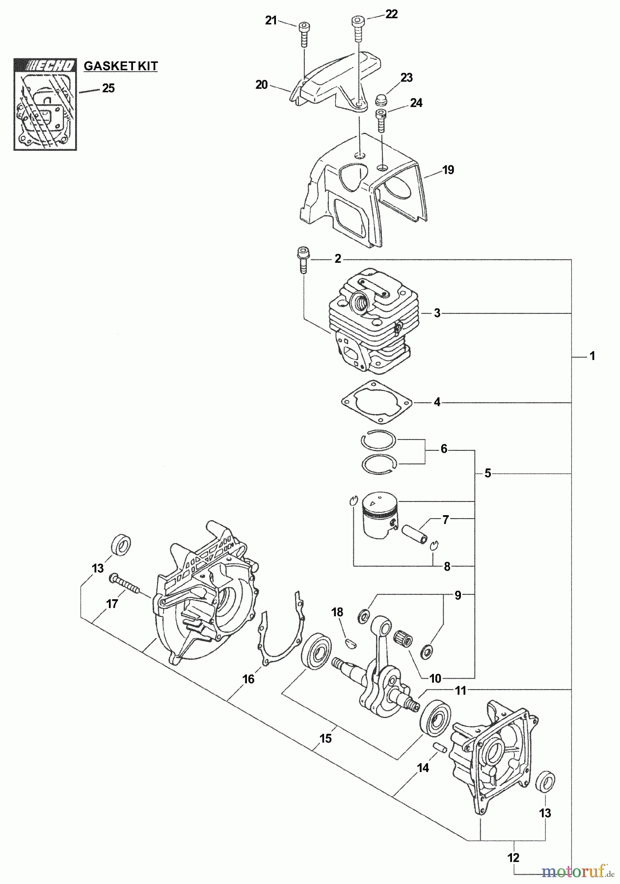 Echo Trimmer, Faden / Bürste SRM-340 - Echo String Trimmer, S/N:04001001 - 04999999 Engine, Short Block, Cylinder Cover