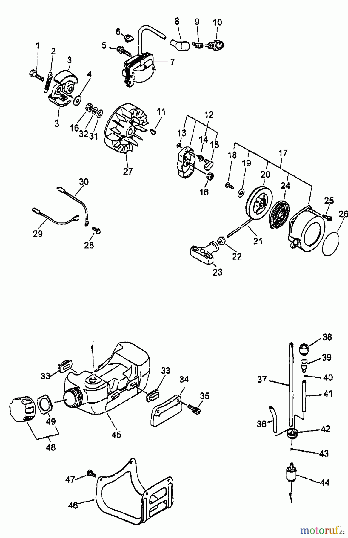  Echo Trimmer, Faden / Bürste SRM-3400 - Echo String Trimmer (Type 1) Clutch, Fuel System, Ignition, Starter