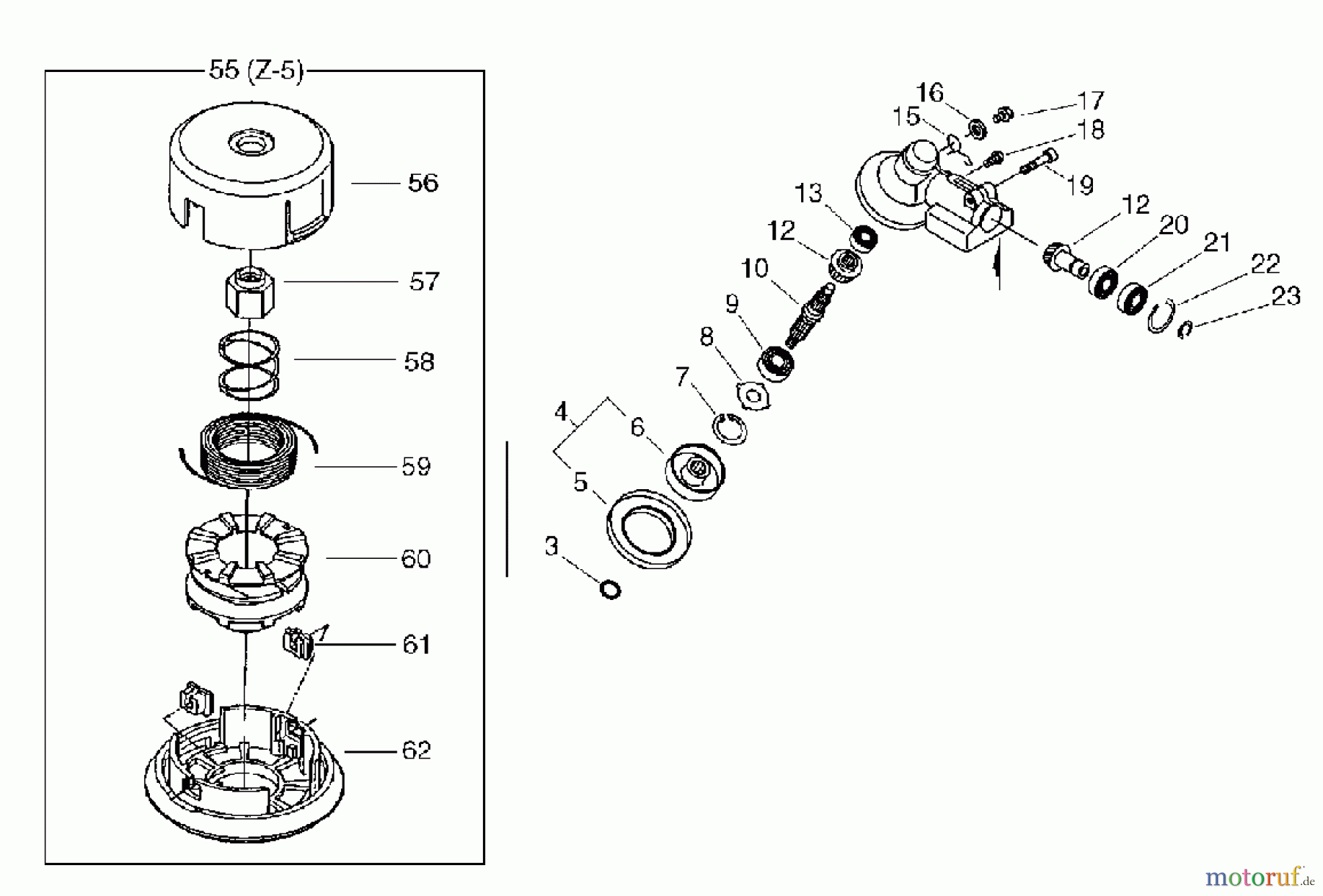  Echo Trimmer, Faden / Bürste SRM-360SL - Echo String Trimmer, S/N: S00836001001 - S00836999999 Gear Case(Loop Handle Type), Nylon Line Cutting Head(Sr/Nr 36003113 and before)