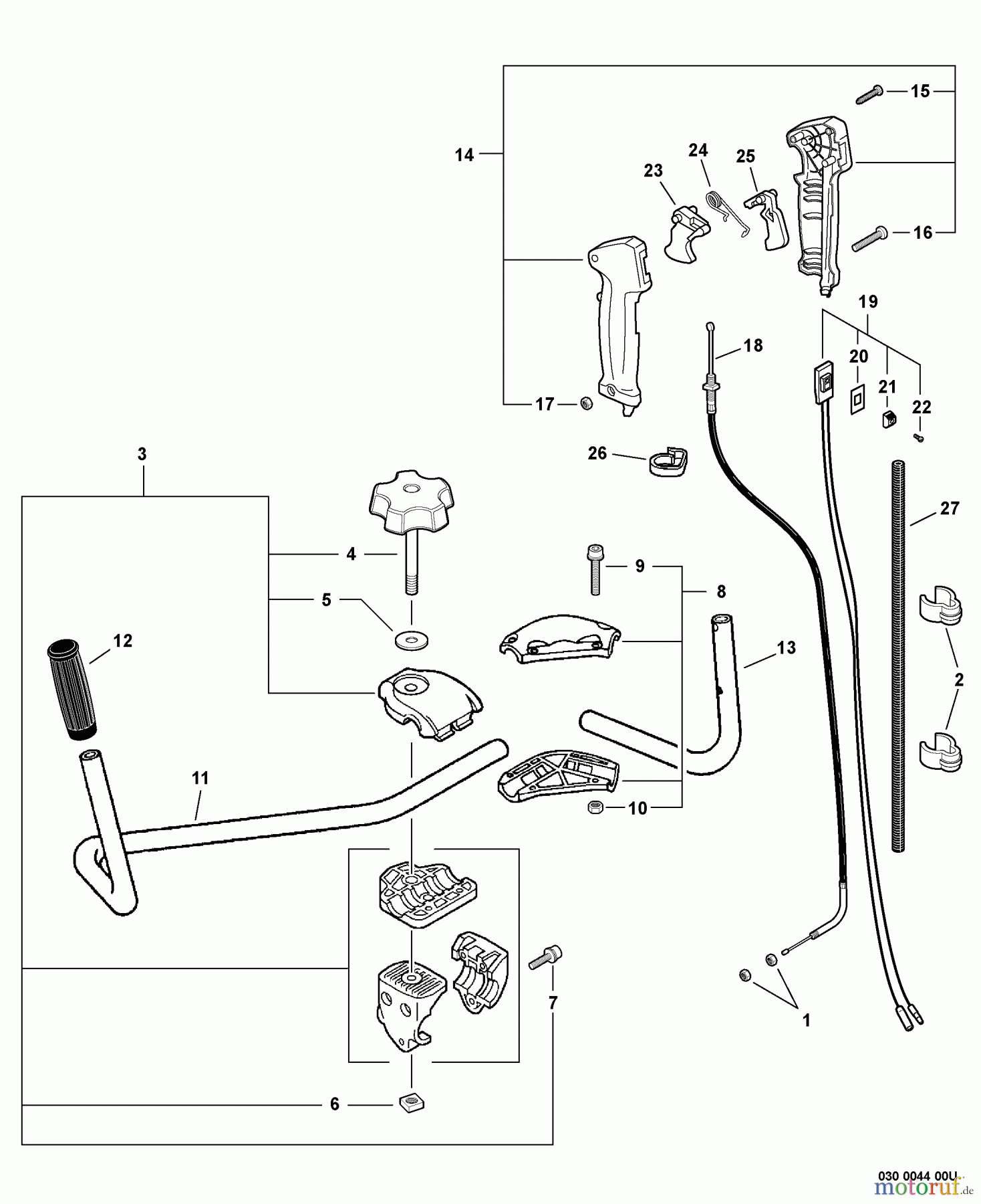  Echo Trimmer, Faden / Bürste SRM-410U - Echo String Trimmer/Brush Cutter, S/N:S05704001001 - S0570499999 Handles, Throttle Control