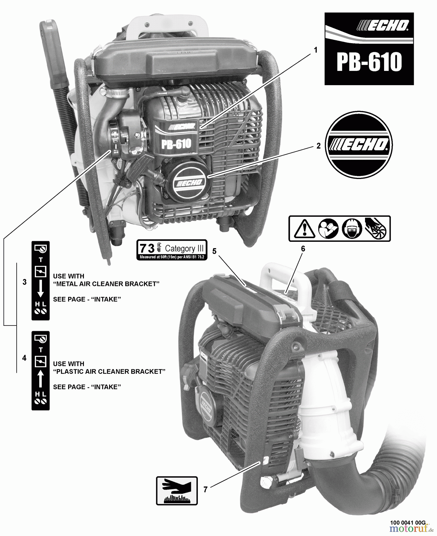 Echo Bläser / Sauger / Häcksler / Mulchgeräte PB-610 - Echo Back Pack Blower, S/N: 02001001 - 02999999 Labels