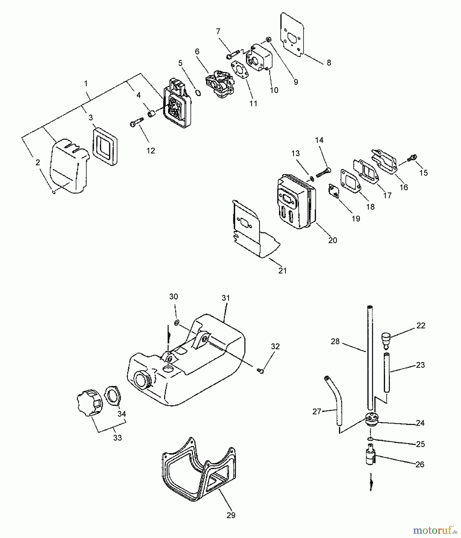  Echo Bohrer / Erdbohrer ED-2000 - Echo Engine Drill (Type 1E) Intake, Air Filter, Exhaust, Handle, Stop Switch