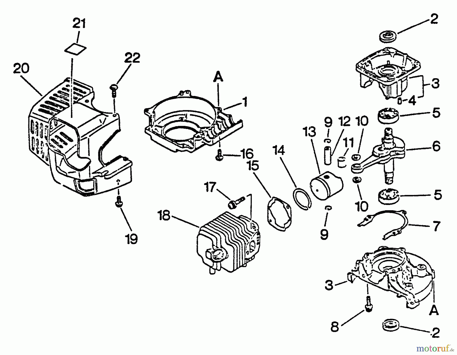  Echo Heckenscheren HC-1001 - Echo Hedge Trimmer, S/N: 017001 - 024000 Engine, Crankcase, Fan Housing, Cover