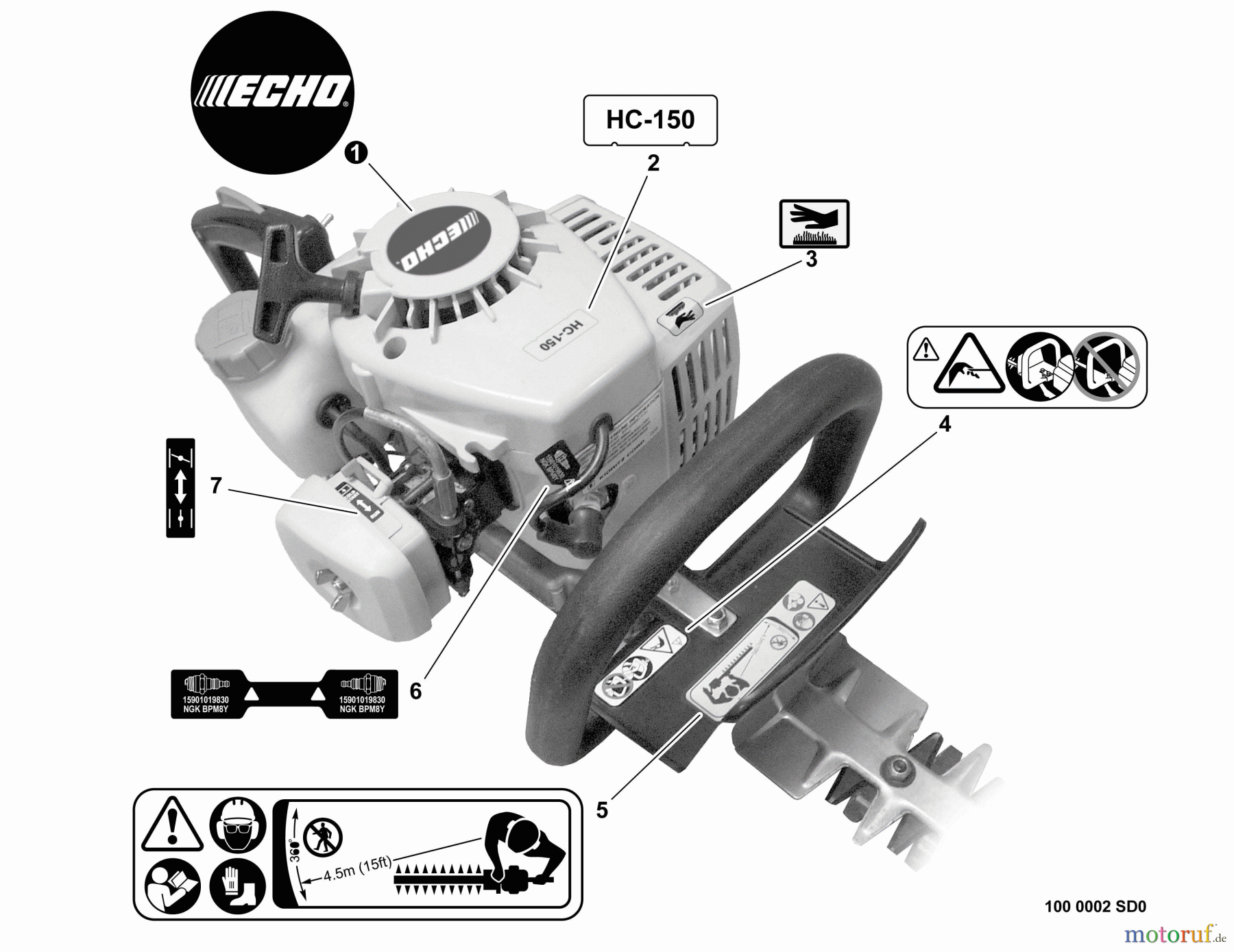  Echo Trimmer, Faden / Bürste GT-200R - Echo String Trimmer, S/N: 08001001 - 08999999 Model Labels