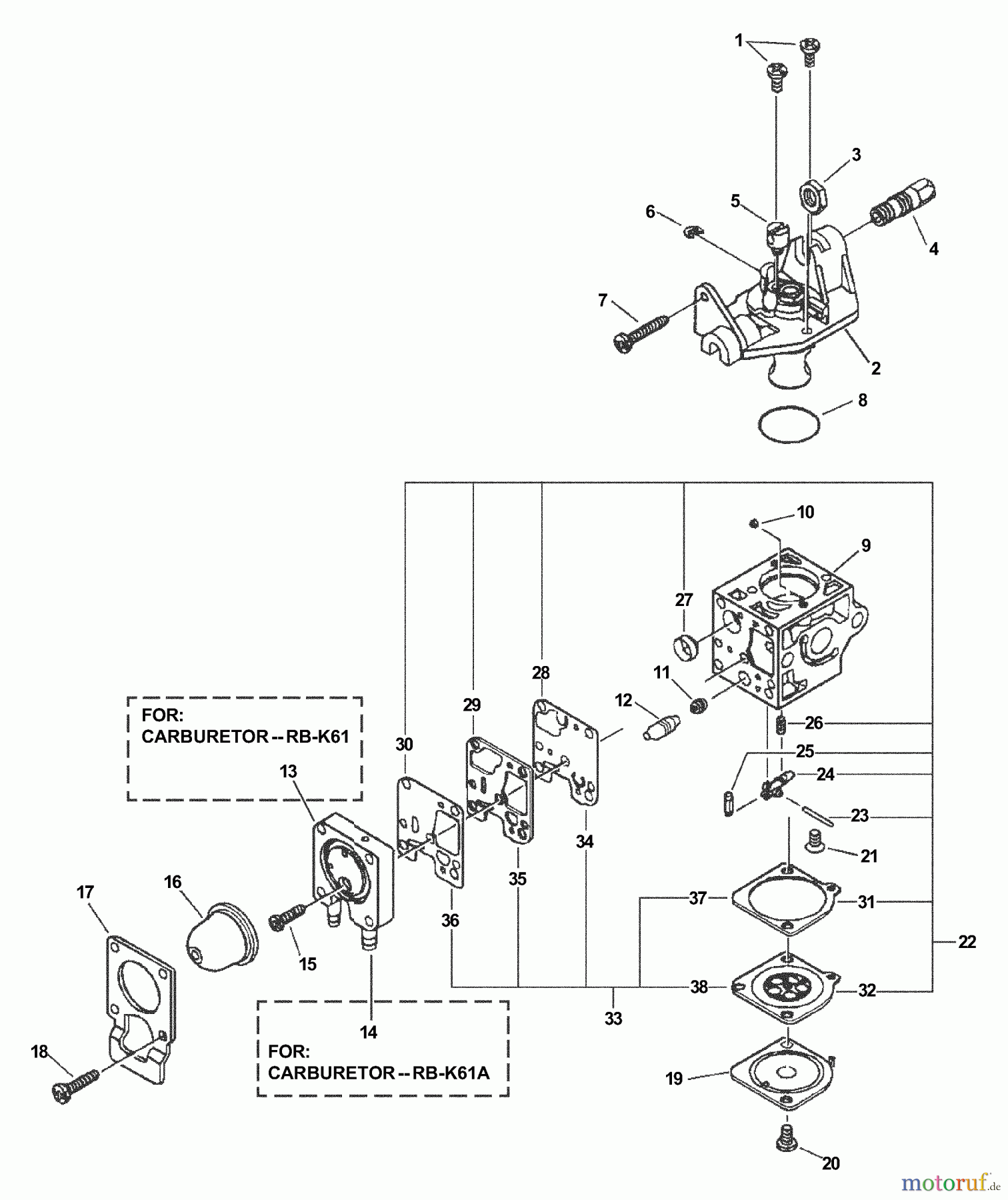 Echo Bläser / Sauger / Häcksler / Mulchgeräte ES-231 - Echo Shredder/Vacuum, S/N: 02001001 - 02999999 Carburetor -- RB-K61A