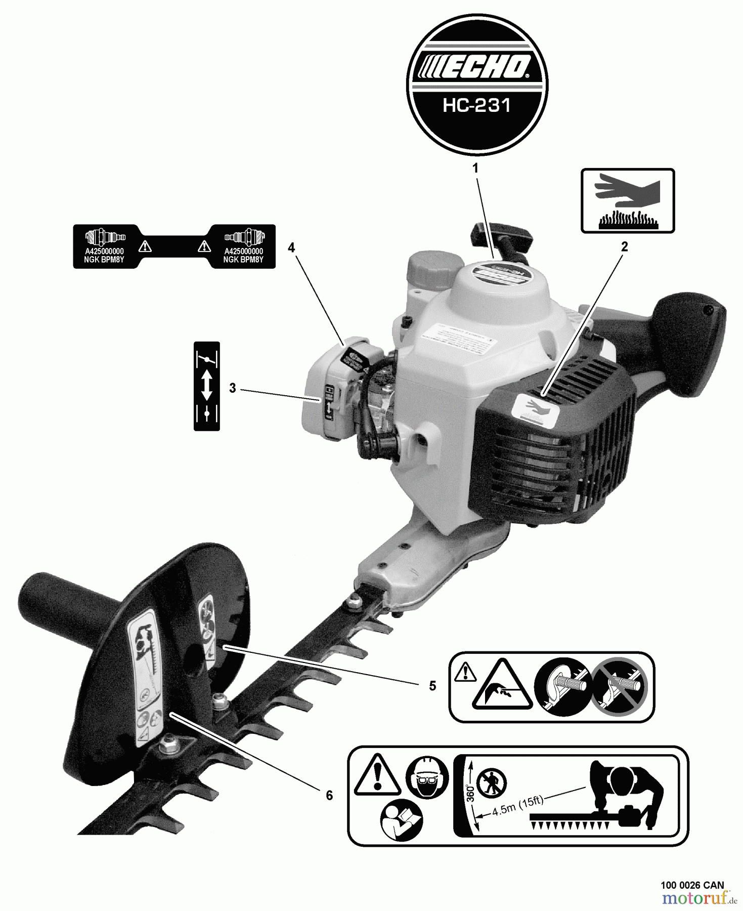 Echo Heckenscheren HC-231 - Echo Hedge Trimmer, S/N: S78113001001 - S78113999999 Labels