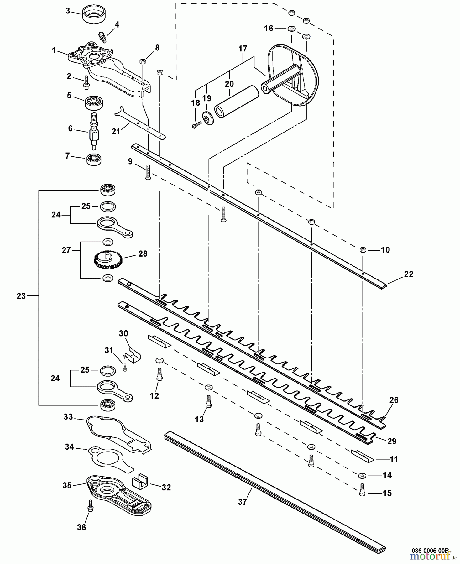  Echo Heckenscheren HC-235 - Echo Hedge Trimmer, S/N: S64811001001 - S64811999999 Gear Case, Blades, Front Handle