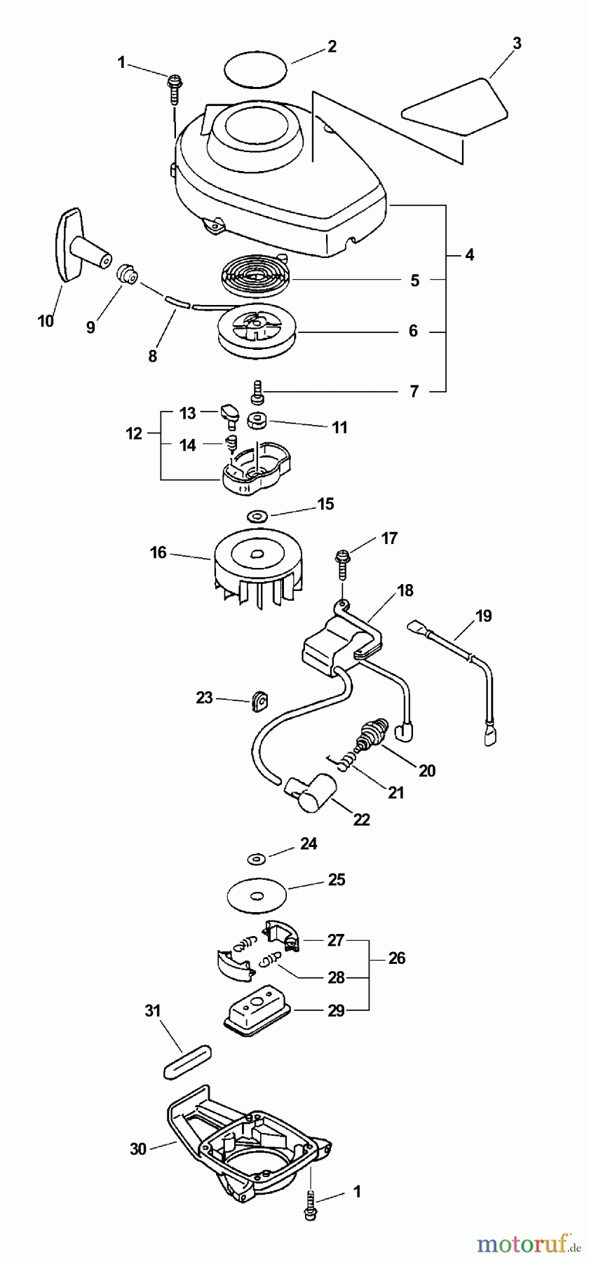 Echo Heckenscheren HC-2410 - Echo Hedge Trimmer (Type 1E) Ignition, Starter Assembly, Clutch