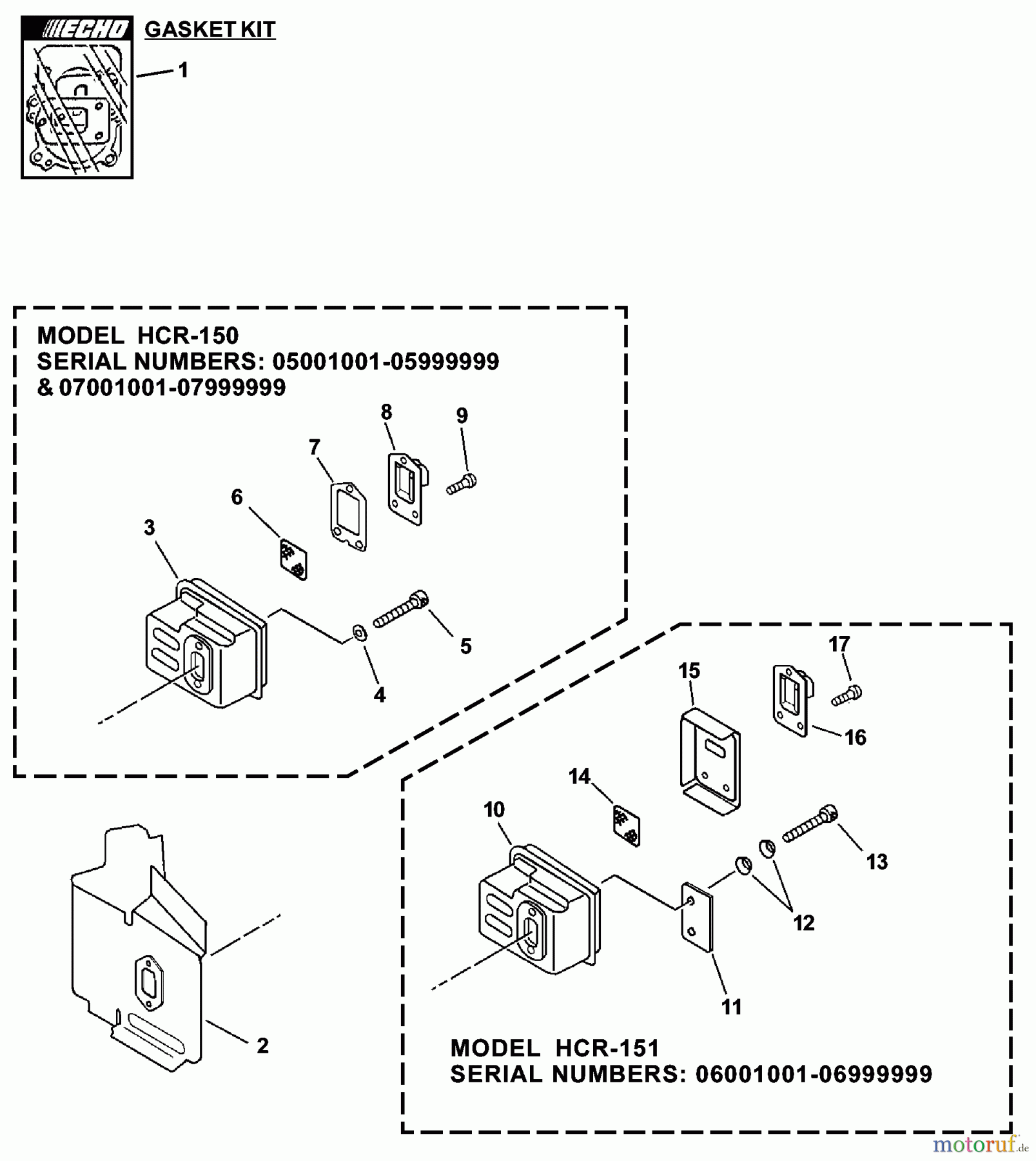 Echo Heckenscheren HCR-150 - Echo Hedge Trimmer, S/N: 05001001 - 05999999 Exhaust