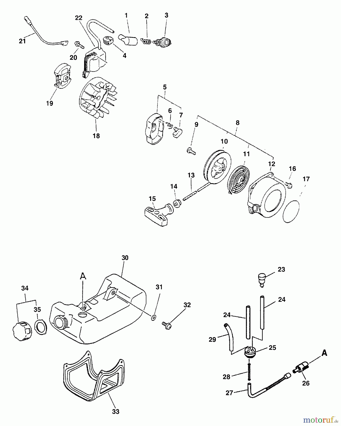 Echo Heckenscheren SHC-2401 - Echo Shaft Hedge Trimmer (Type 1E) Clutch, Fuel System, Ignition, Starter