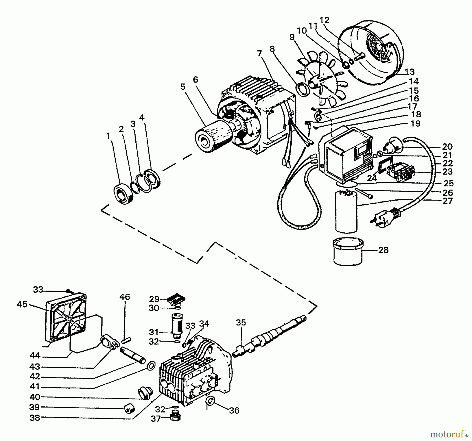  Echo Hochdruckreiniger HPP-1890 - Echo Pressure Washer, S/N: 1457 - 1606 (1993 and 1994 Models) Crankcase, Crankshaft, Piston, Electric Motor, Switch