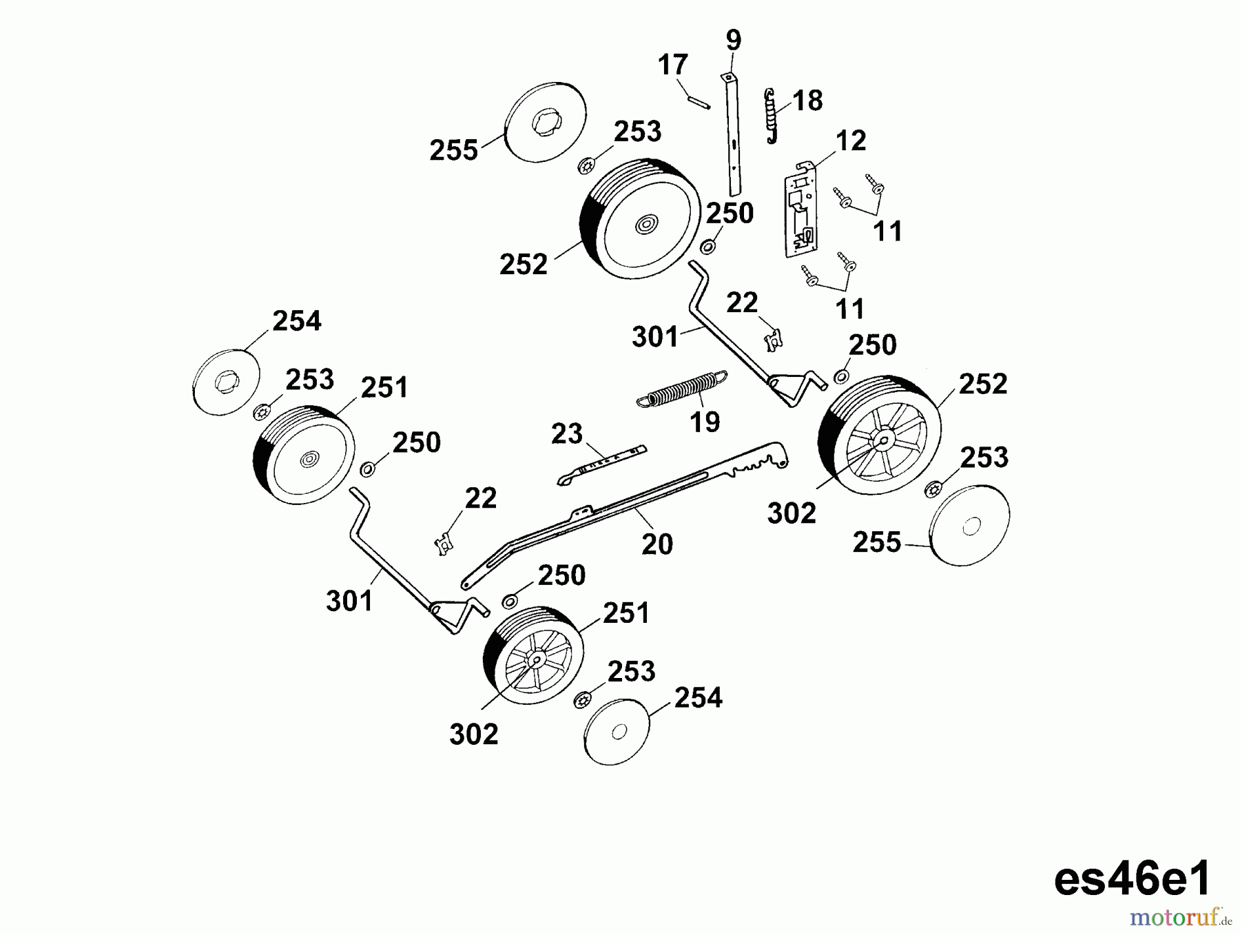  Wolf-Garten Tondeuse électrique Esprit 46 E 4620683 Série A  (2003) Roues, Réglage hauteur de coupe