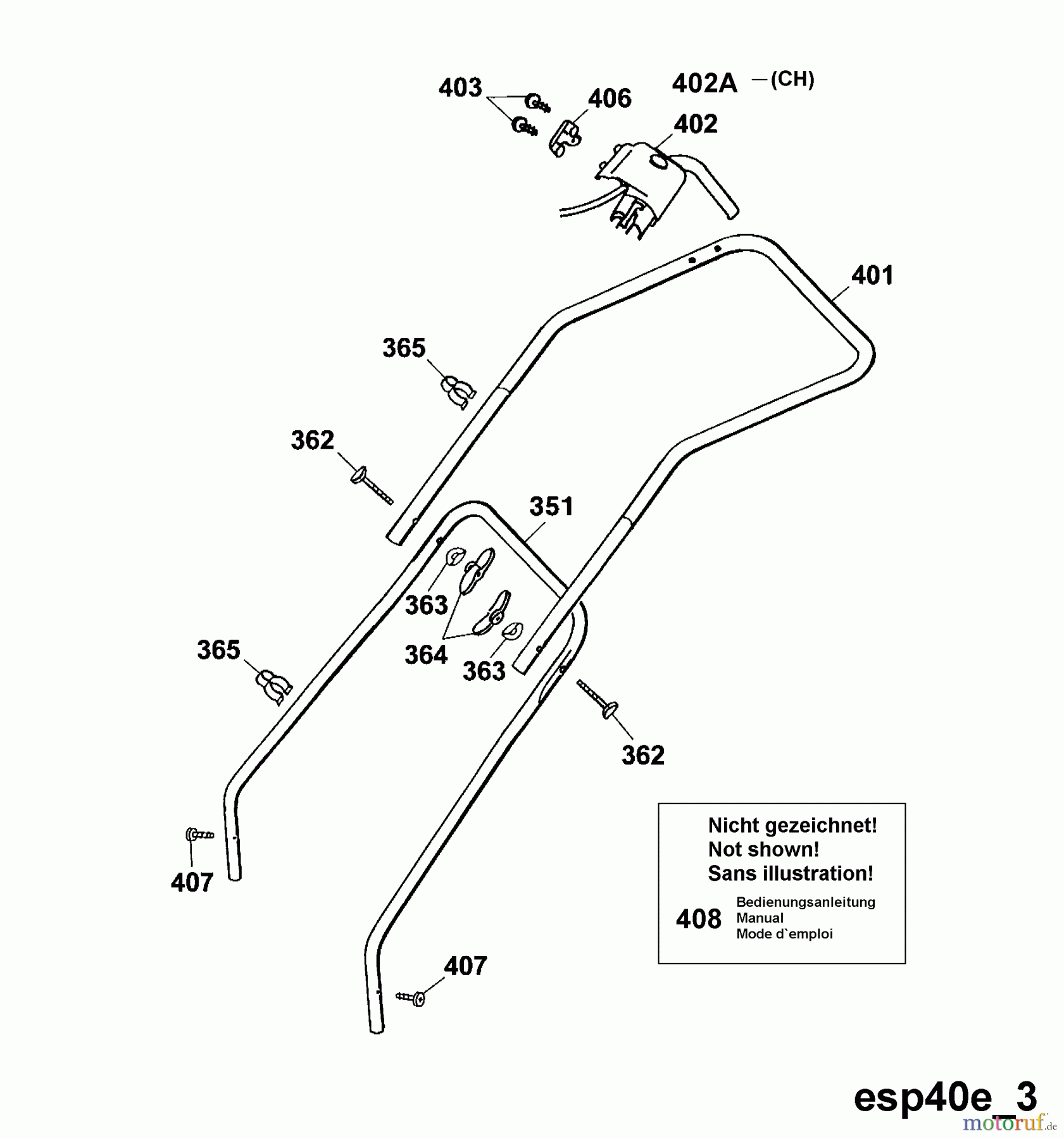  Wolf-Garten Tondeuse électrique Esprit 40 E 4020003 Série A, B  (2002) Brancard