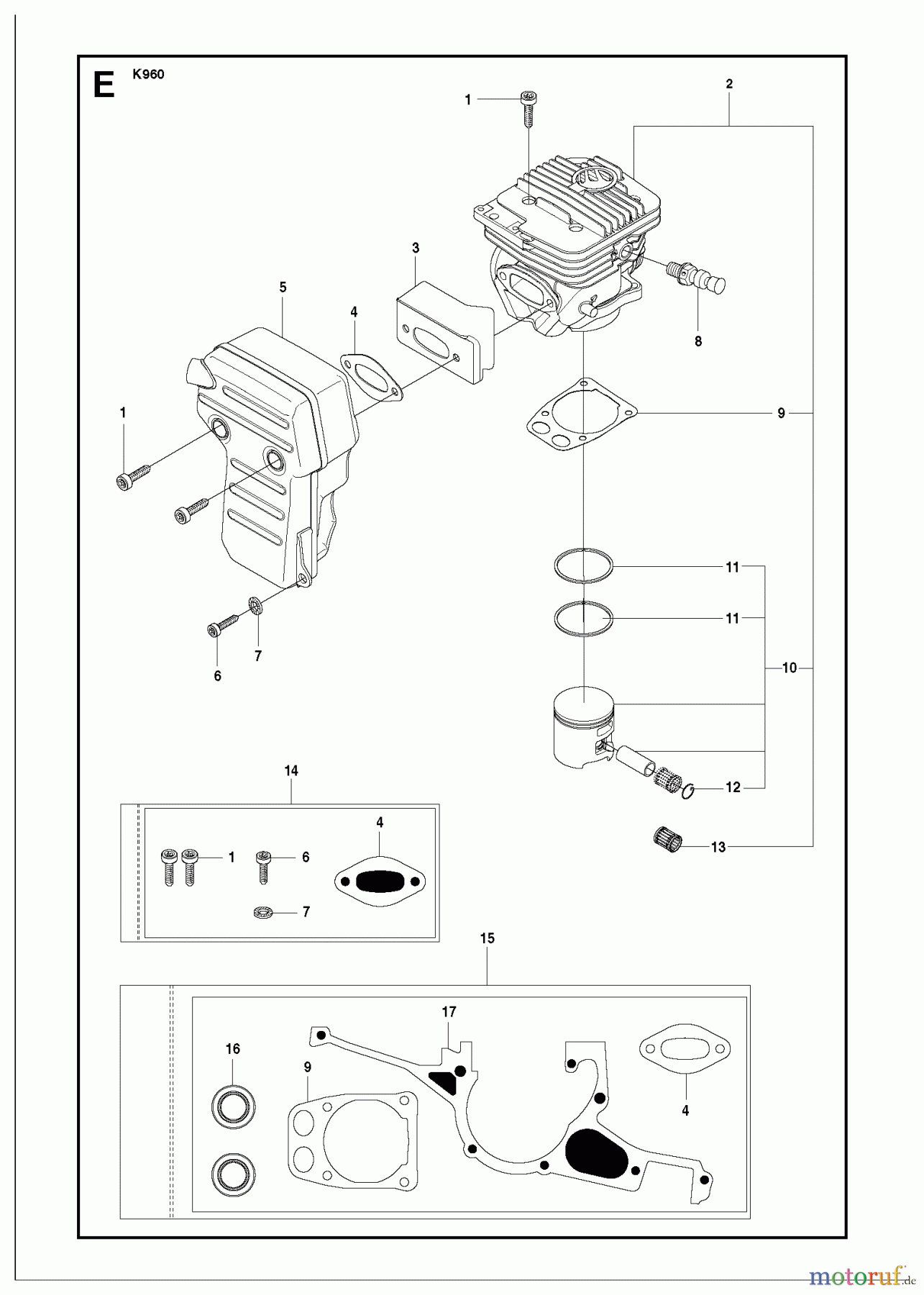  Trennschneider, Cut-Off K960, 2008-12 CYLINDER, PISTON & MUFFLER