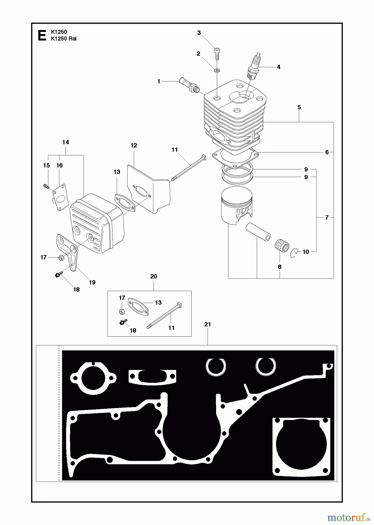  Trennschneider, Cut-Off K1250 Active, 2010-02 CYLINDER, PISTON & MUFFLER
