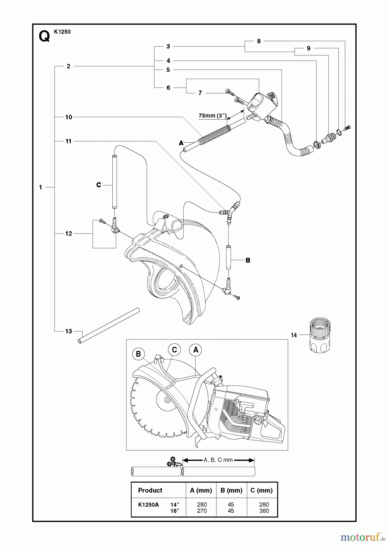  Trennschneider, Cut-Off K1250 RAIL, 2007-01 WATER HOSE KIT