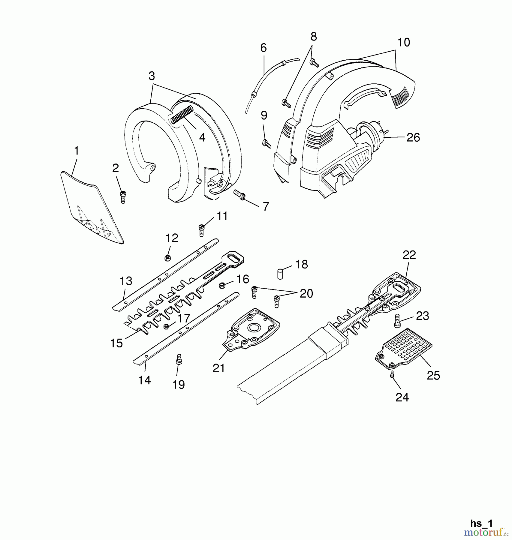  Wolf-Garten Tailles haie HS 54 E 7491000  (2004) Carter moteur, Groupe de coupe