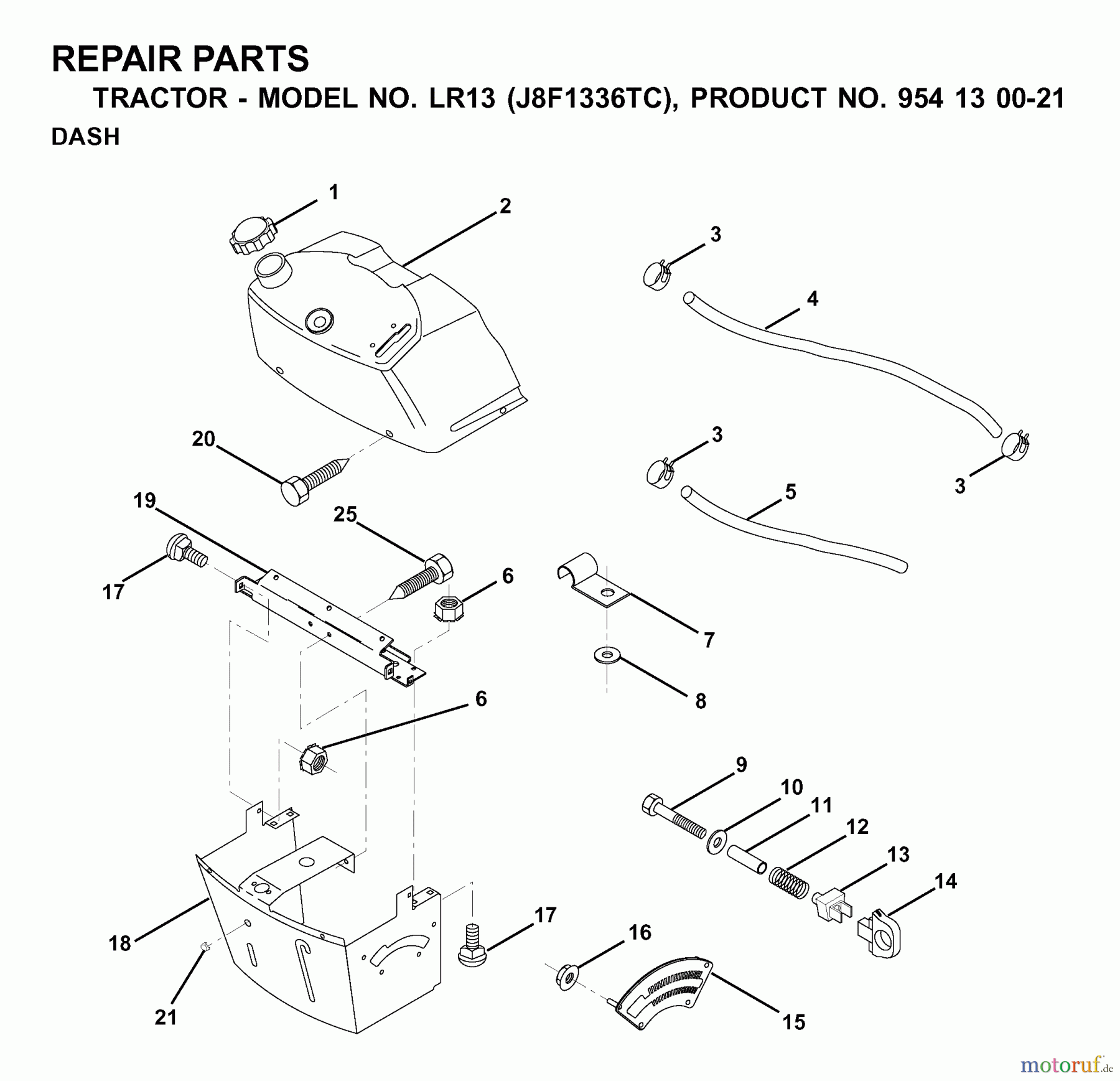  Jonsered Rasen  und Garten Traktoren LR13 (J8F1336TC, 954130021) - Jonsered Lawn & Garden Tractor (2000-02) DASH