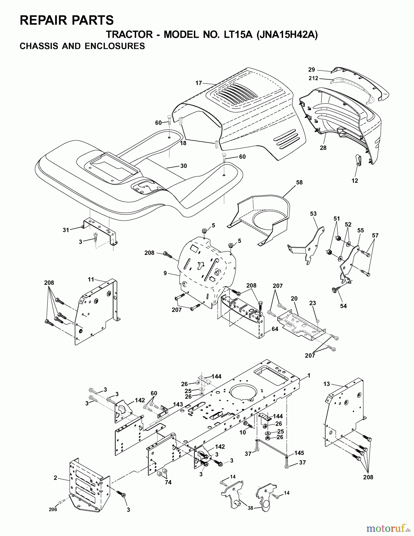  Jonsered Rasen  und Garten Traktoren LT15A (JNA15H42A) - Jonsered Lawn & Garden Tractor (2001-05) CHASSIS ENCLOSURES