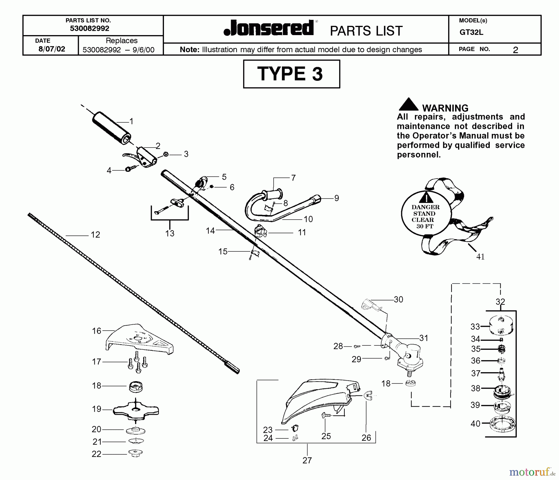  Jonsered Motorsensen, Trimmer GT32L - Jonsered String/Brush Trimmer (2002-08) SHAFT HANDLE #2