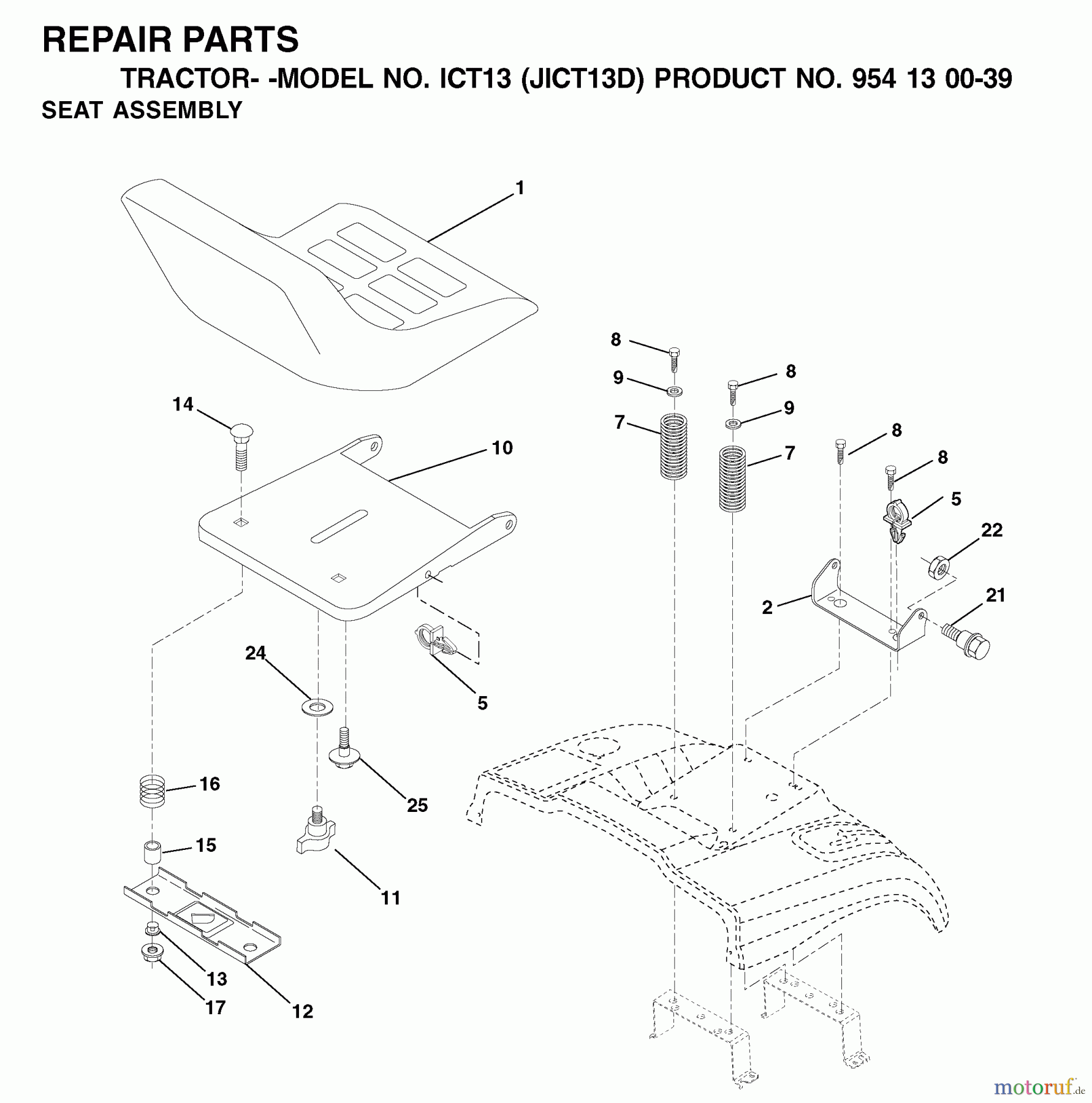 Jonsered Rasen  und Garten Traktoren ICT13 (JICT13D, 954130039) - Jonsered Lawn & Garden Tractor (2001-01) SEAT