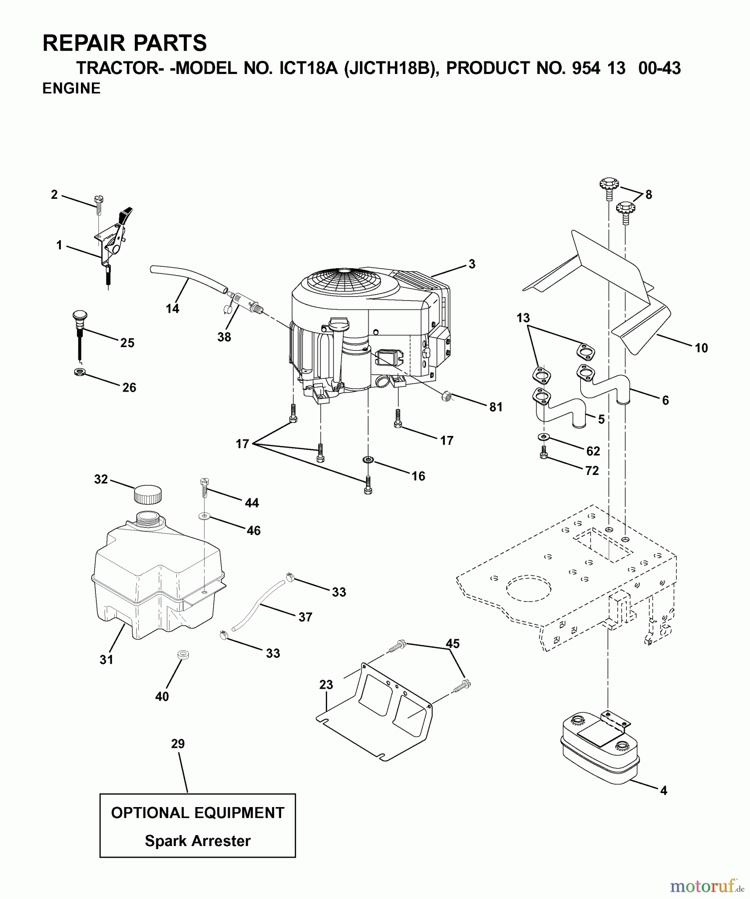  Jonsered Rasen  und Garten Traktoren ICT18A (JICTH18B, 954130043) - Jonsered Lawn & Garden Tractor (2001-02) ENGINE