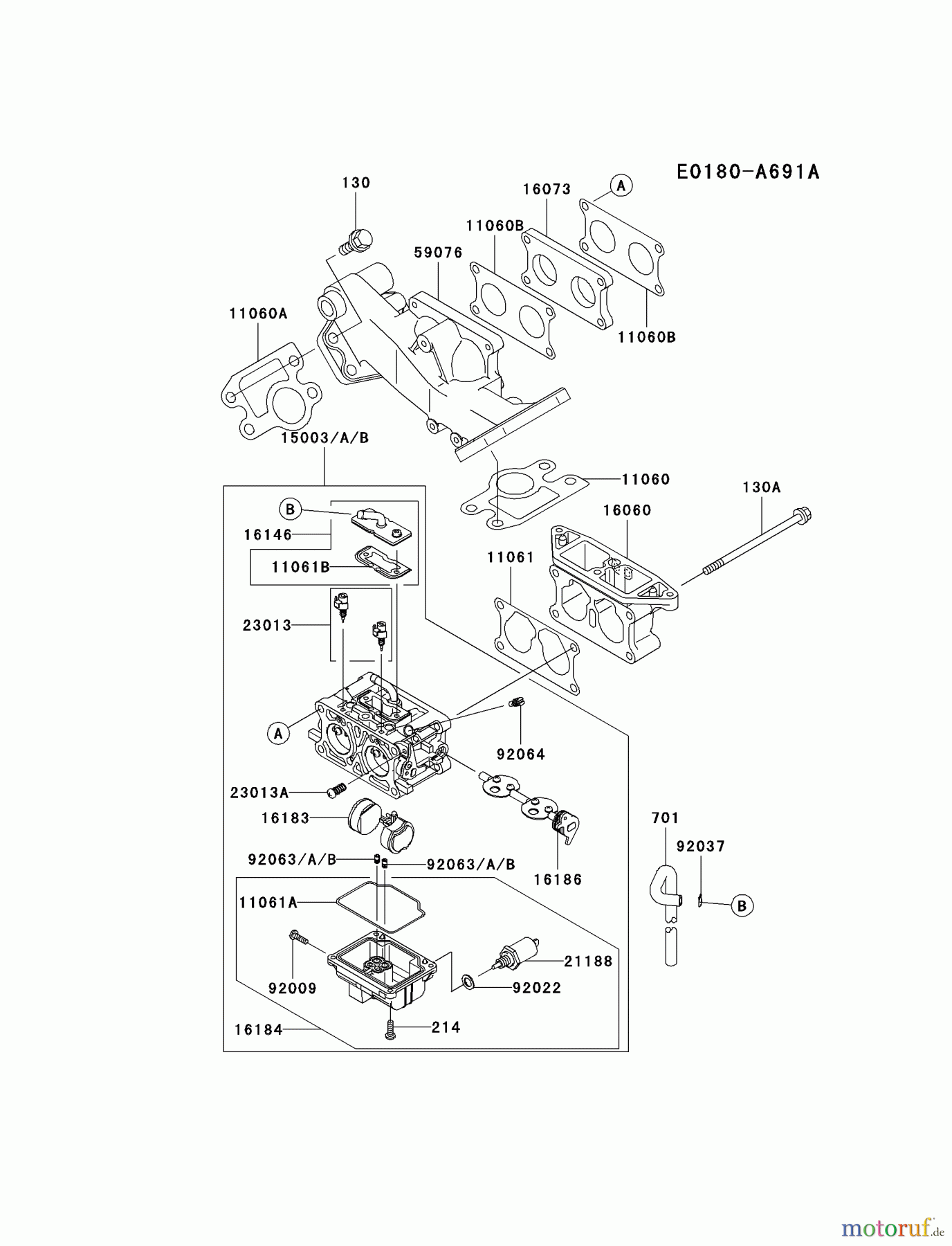  Kawasaki Motoren Motoren, Horizontal FD750D-ES03 - Kawasaki FD750D 4-Stroke Engine CARBURETOR