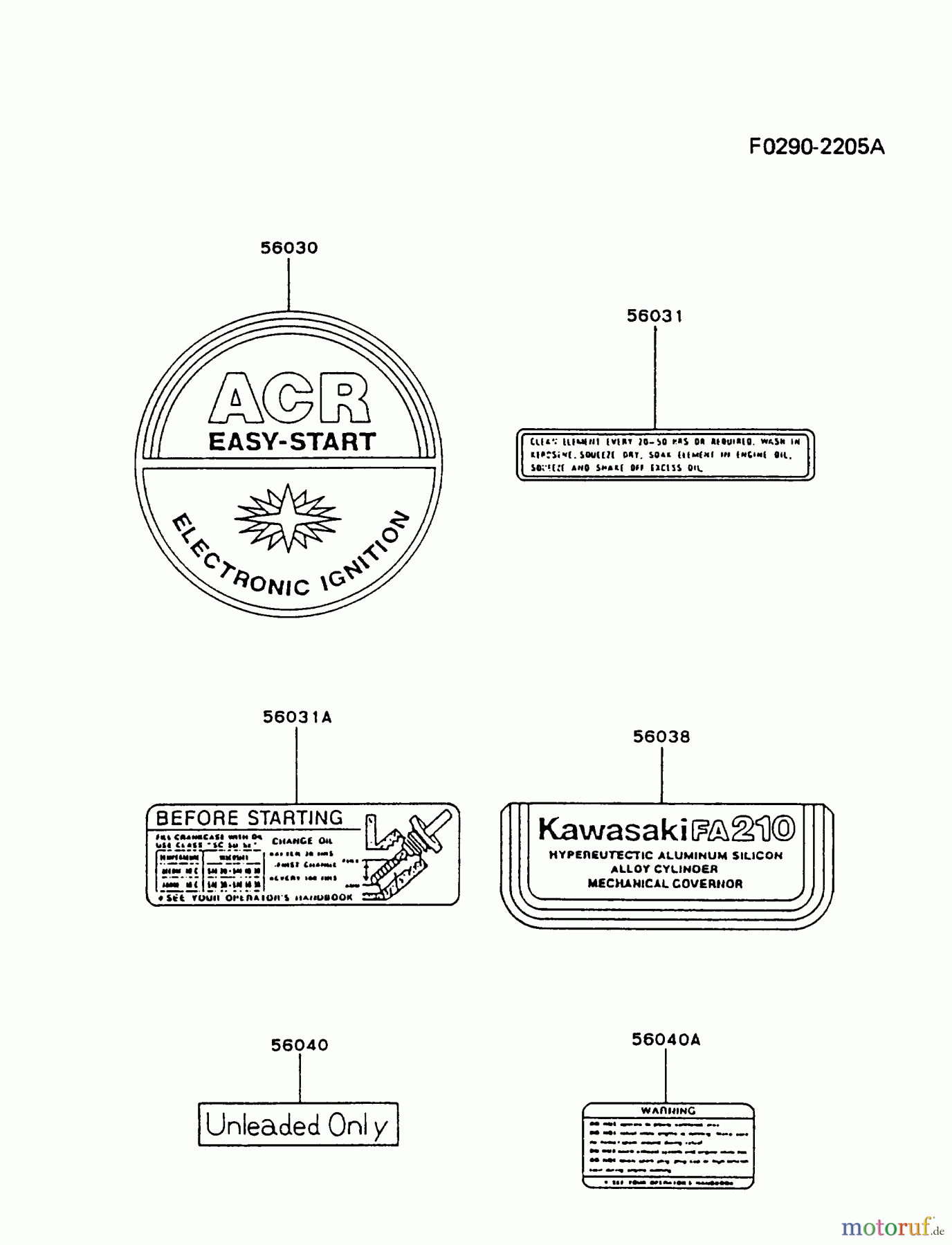  Kawasaki Motoren Motoren, Horizontal FA210D-AS21 - Kawasaki FA210D 4-Stroke Engine LABEL