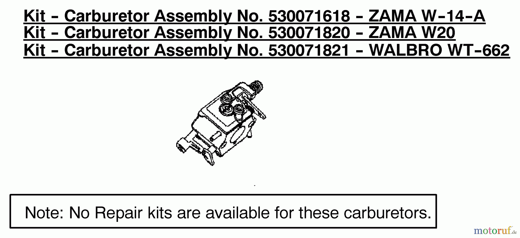  Poulan / Weed Eater Motorsägen 1975 (Type 4) - Poulan Woodshark Chainsaw Carburetor Assembly (Walbro WT-662) P/N 530071821