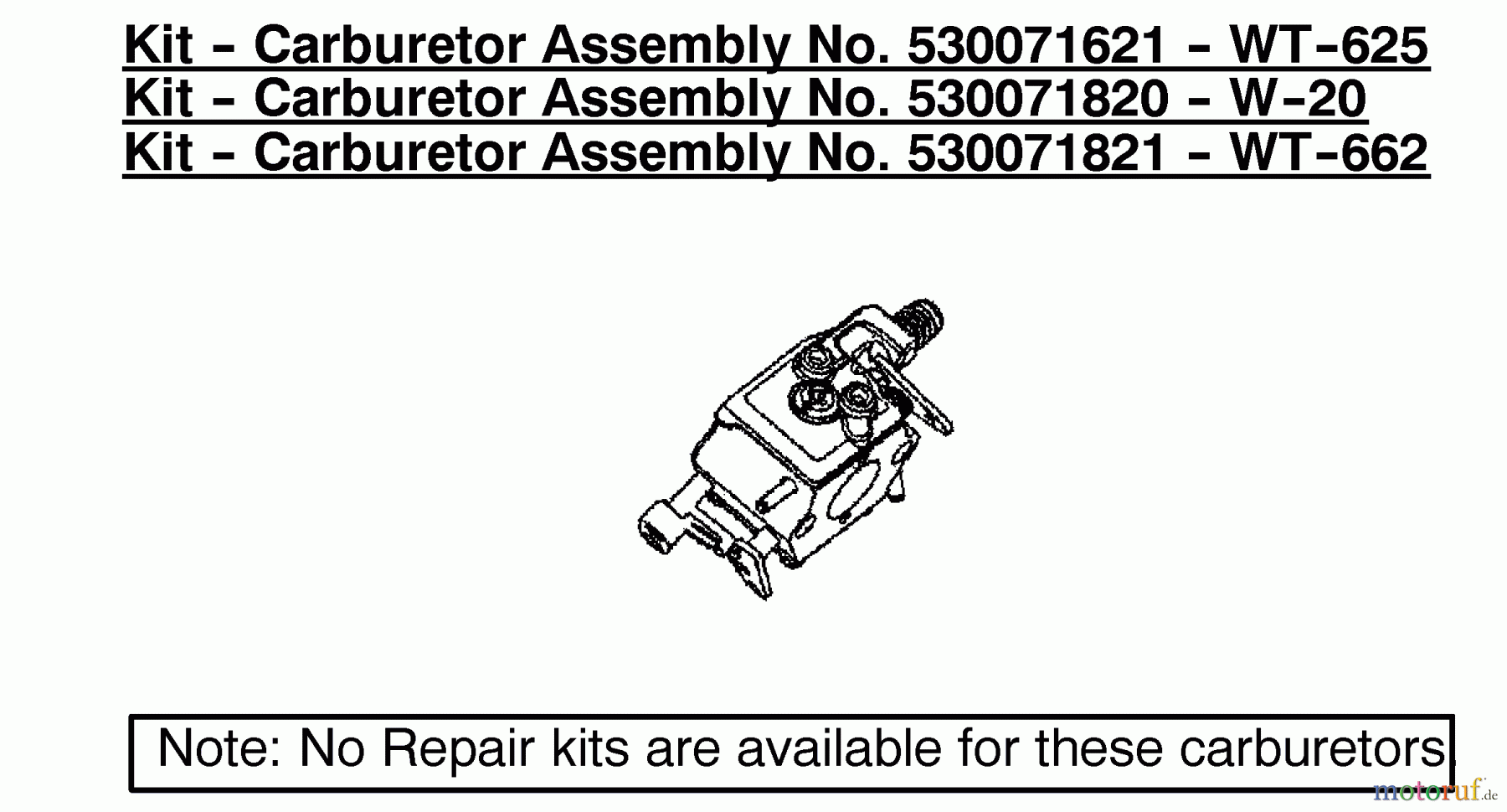  Poulan / Weed Eater Motorsägen 2250 (Type 4) - Poulan Woodmaster Chainsaw Kit - Carburetor Assembly 530071621/530071820/530071821