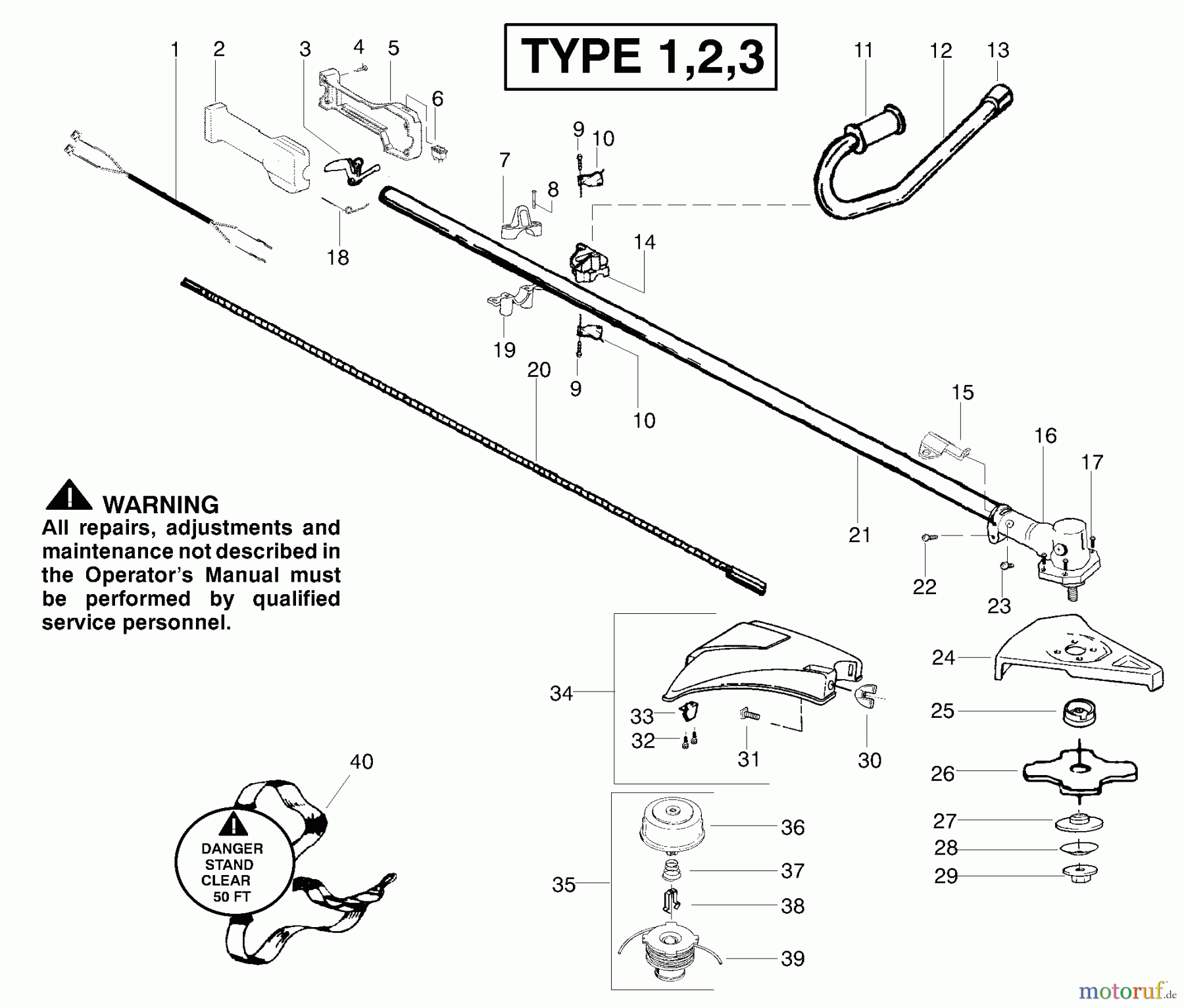  Poulan / Weed Eater Motorsensen, Trimmer BC2500LE (Type 3) - Weed Eater String Trimmer Handle & Driveshaft Assembly Type 1-3