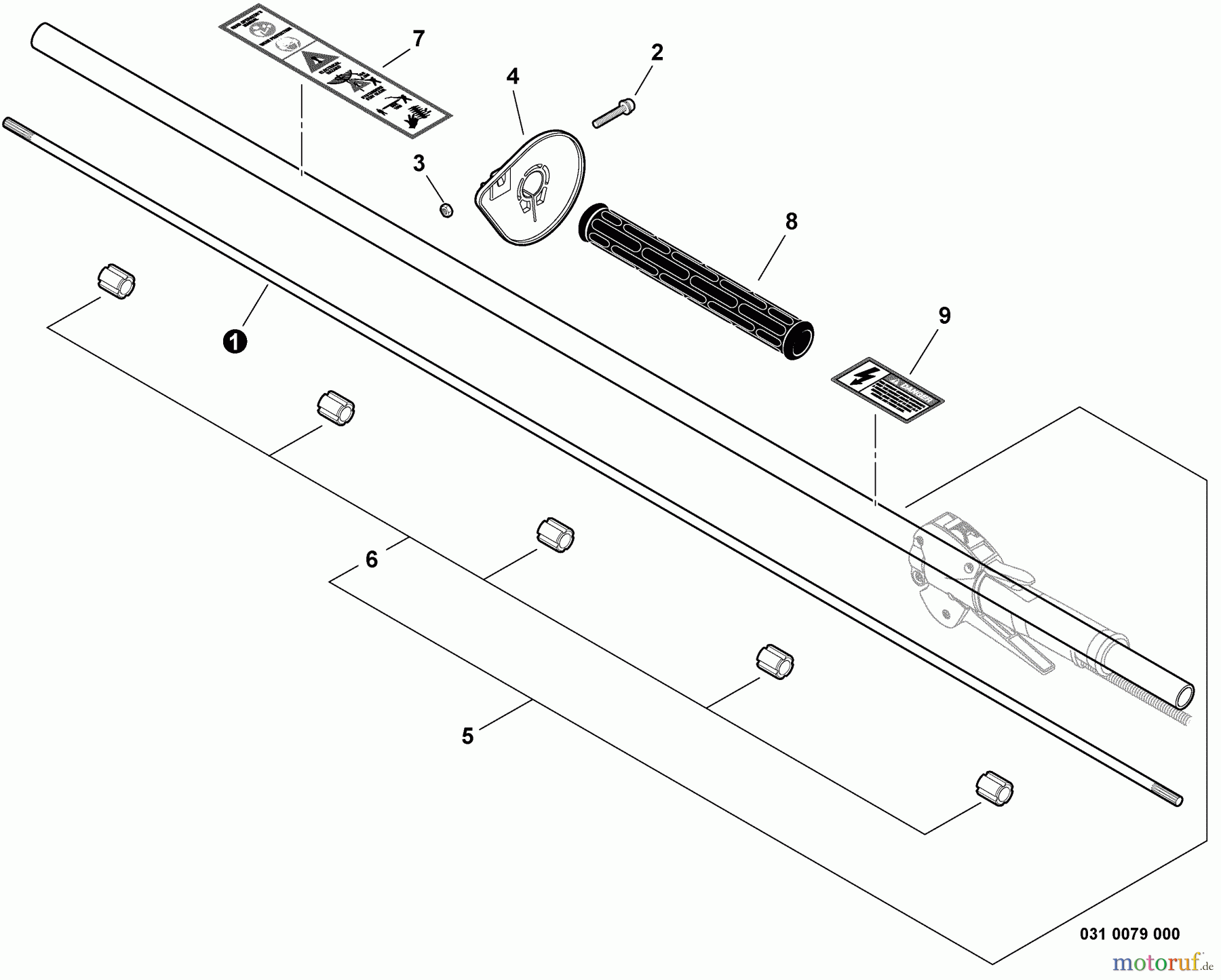  Shindaiwa Heckenscheren AH254 - Shindaiwa Articulating Hedge Trimmer, S/N: T12612001001 - T1261299999 Driveshaft, Main Pipe Assembly