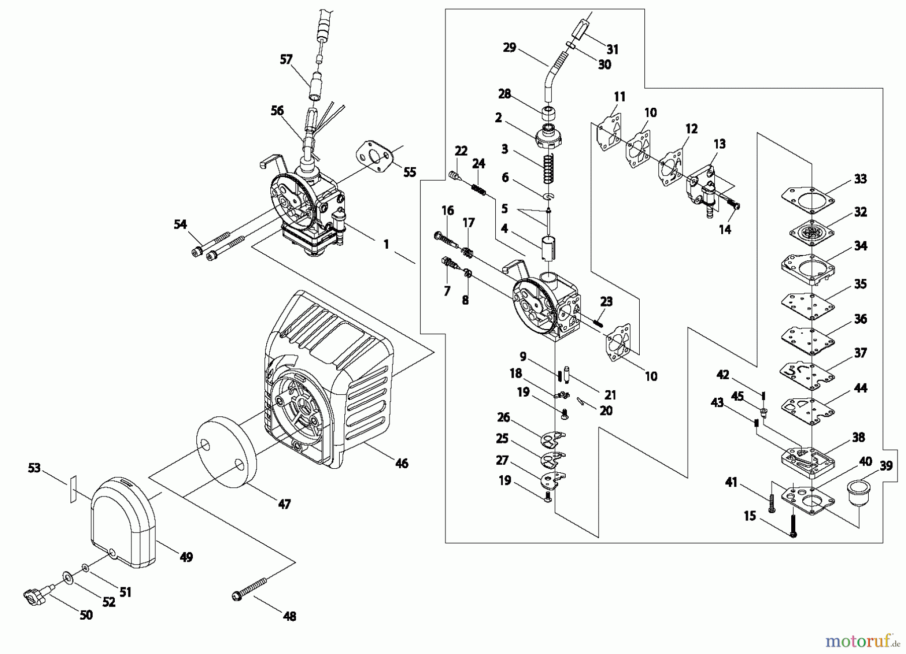  Shindaiwa Trimmer, Faden / Bürste C350 - Shindaiwa String Trimmer / Brush Cutter, S/N: 9010921 - 9011920 Carburetor / Air Filter