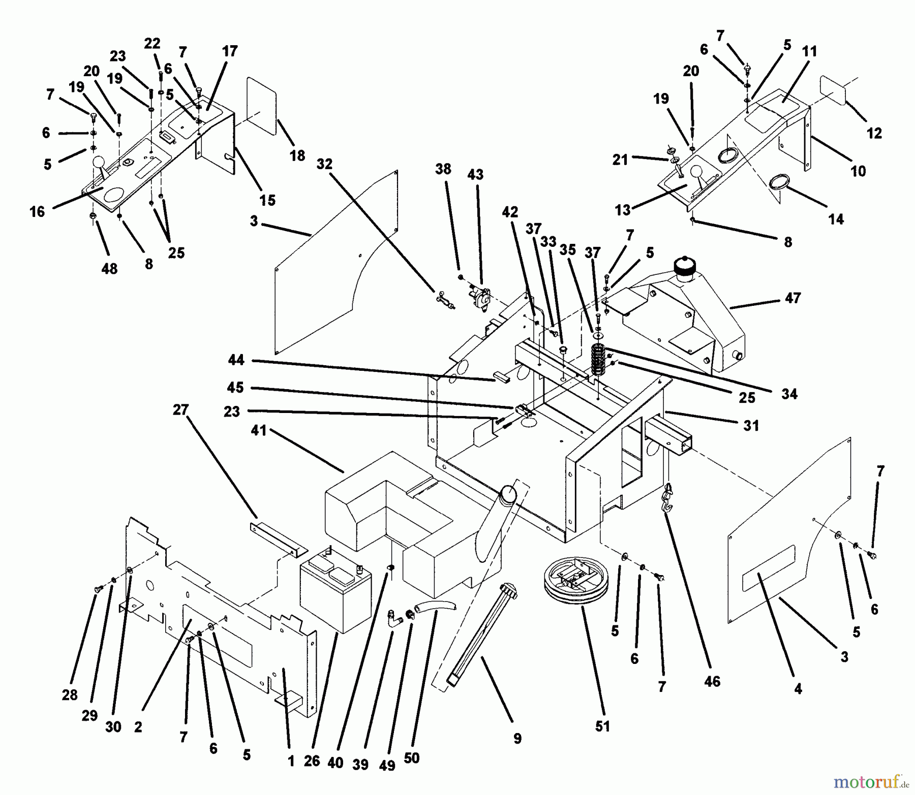  Snapper Nullwendekreismäher, Zero-Turn ZU2014K (80455) - Snapper 20 HP Zero-Turn Mower, Twin Stick, Unistat Drive, ZTR Series 4 Seat Support Assembly & Body Cover Parts