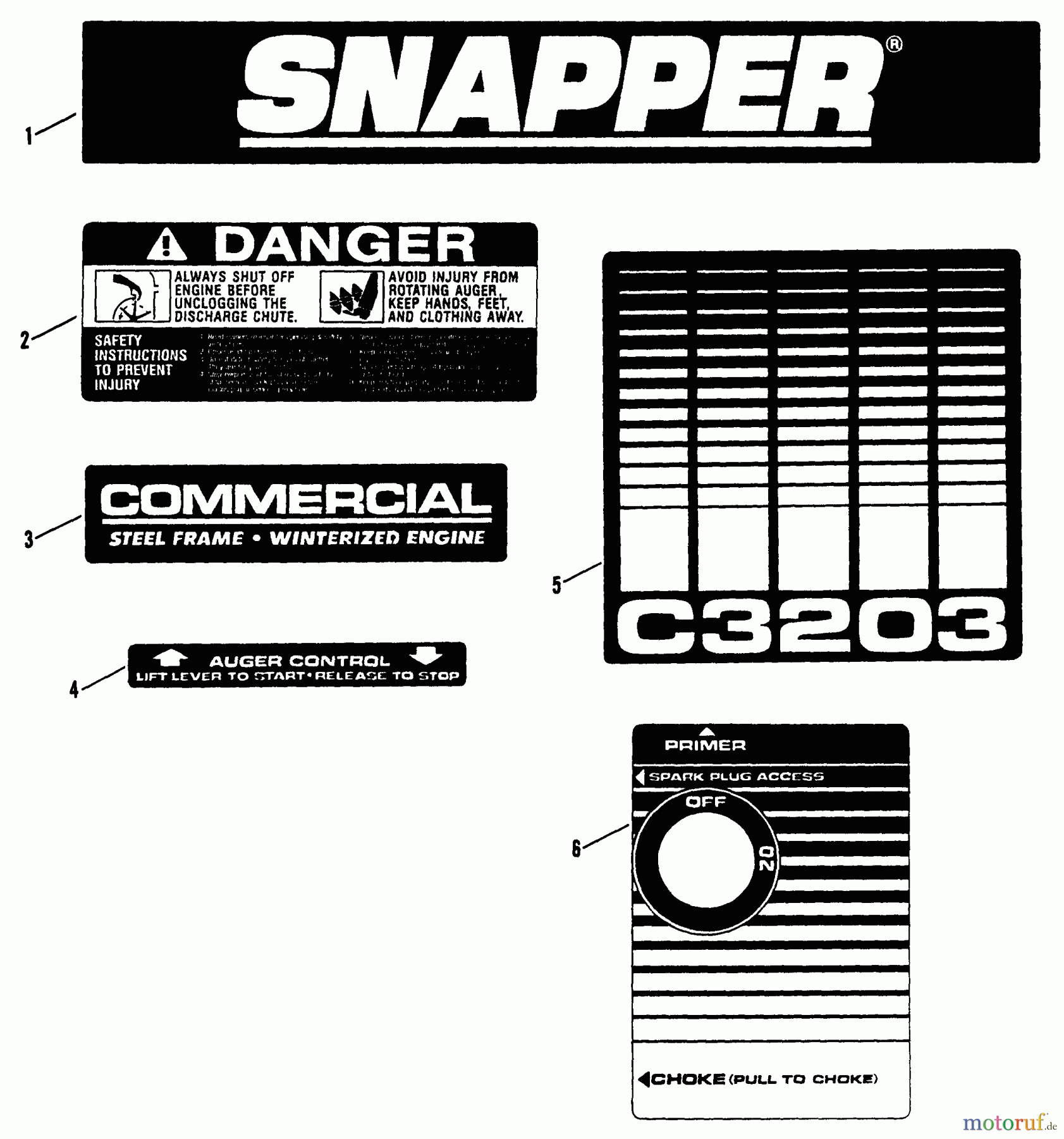  Snapper Schneefräsen C3203 (82467) - Snapper Snowthrower, Single Stage, Series 3 Decals