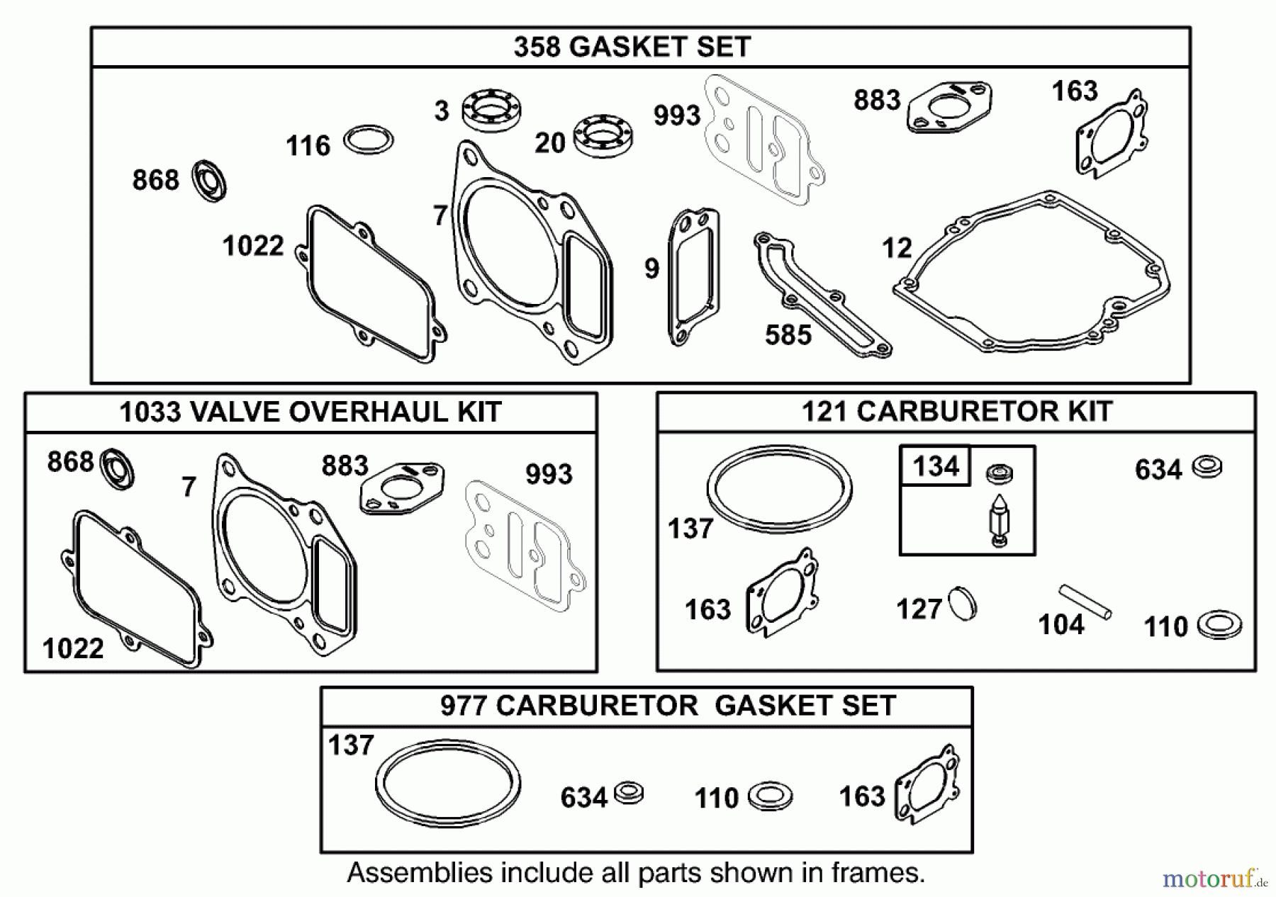  Toro Neu Accessories, Mower 105-1293 - Toro GTS 150 to 200 Conversion Kit, 1995-97 Super Recycler Lawnmowers CARBURETOR OVERHAUL KIT ASSEMBLY ENGINE GTS-200