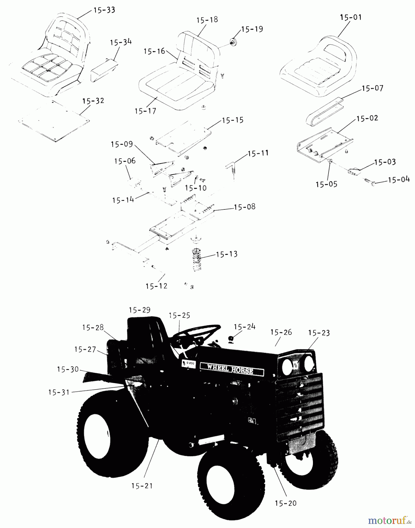  Toro Neu Mowers, Lawn & Garden Tractor Seite 1 1-0630 (D-200) - Toro D-200 Automatic Tractor, 1974 SEATS, DECALS, MISC, TRIM (CONT-D)