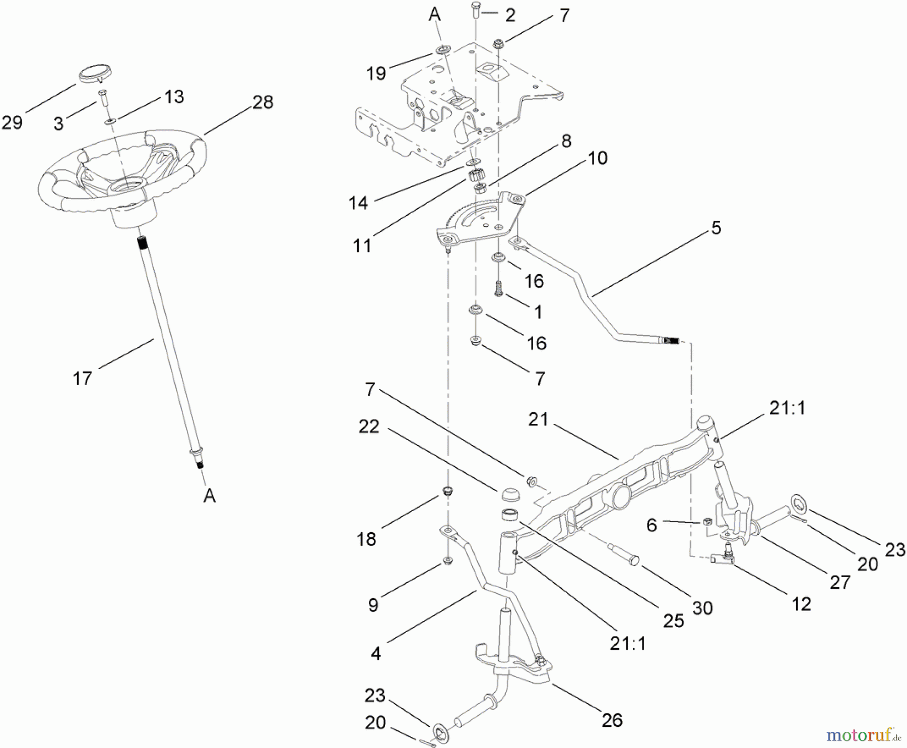  Toro Neu Mowers, Lawn & Garden Tractor Seite 1 13AL60RG044 (LX426) - Toro LX426 Lawn Tractor, 2008 (SN 1L107H10100 -) STEERING SHAFT AND FRONT AXLE ASSEMBLY
