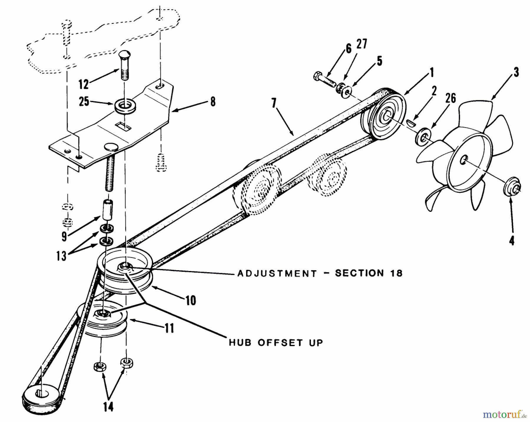  Toro Neu Mowers, Lawn & Garden Tractor Seite 1 22-13KE01 (252-H) - Toro 252-H Tractor, 1988 DRIVE BELT AND PULLEYS-AUTOMATIC MODEL