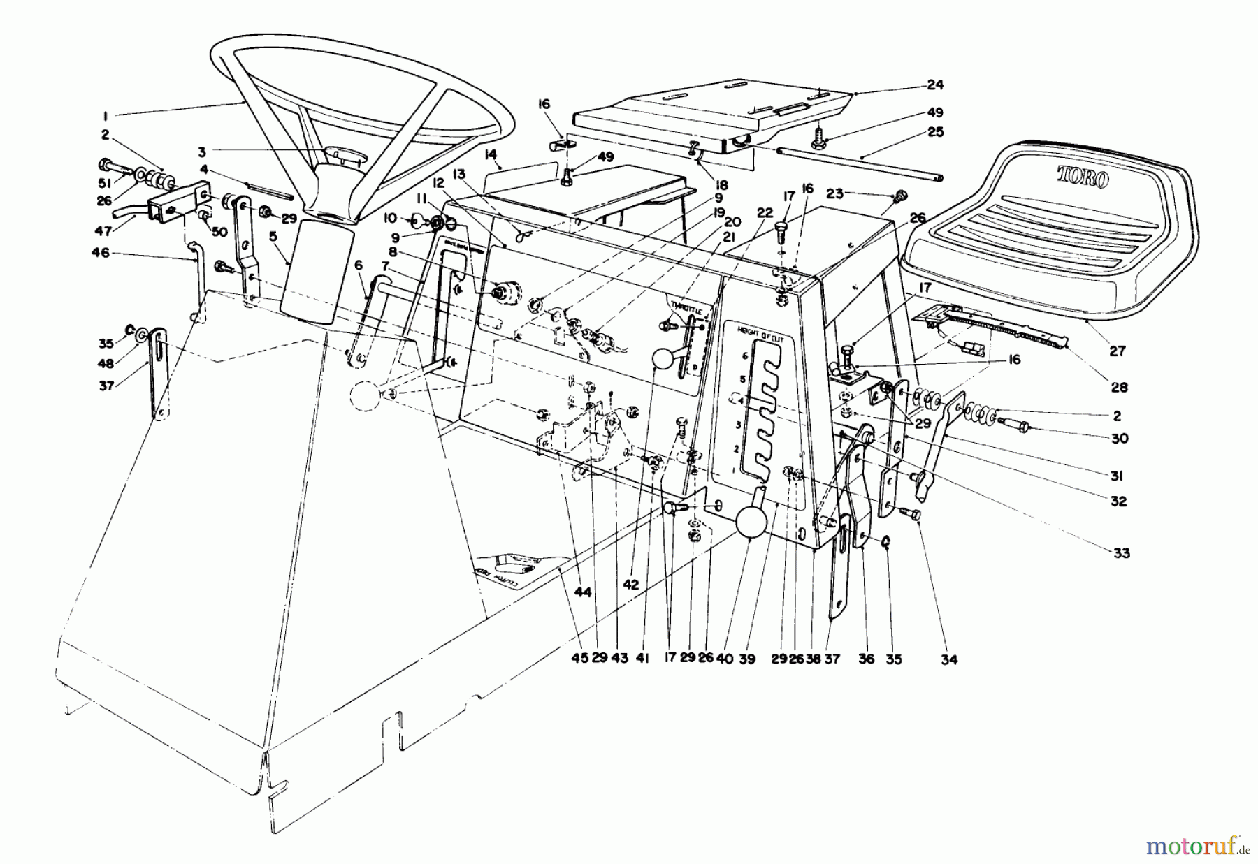  Toro Neu Mowers, Rear-Engine Rider 56145 (8-32) - Toro 8-32 Rear Engine Rider, 1987 (7000001-7999999) SEAT & STEERING WHEEL ASSEMBLY
